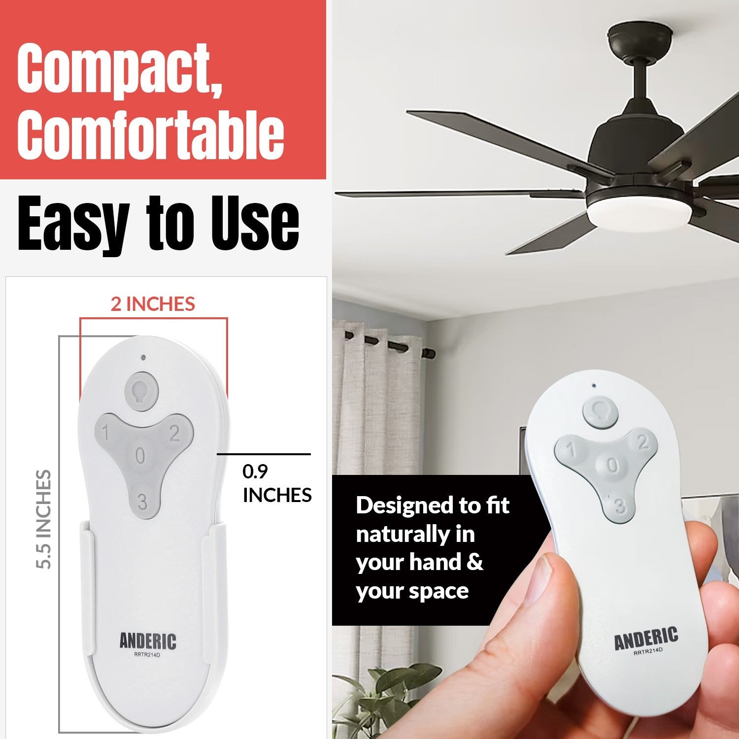 Anderic Substitute For Harbor Breeze FA0138 Mazon Ceiling Fan Remote Control [RRTR214D]