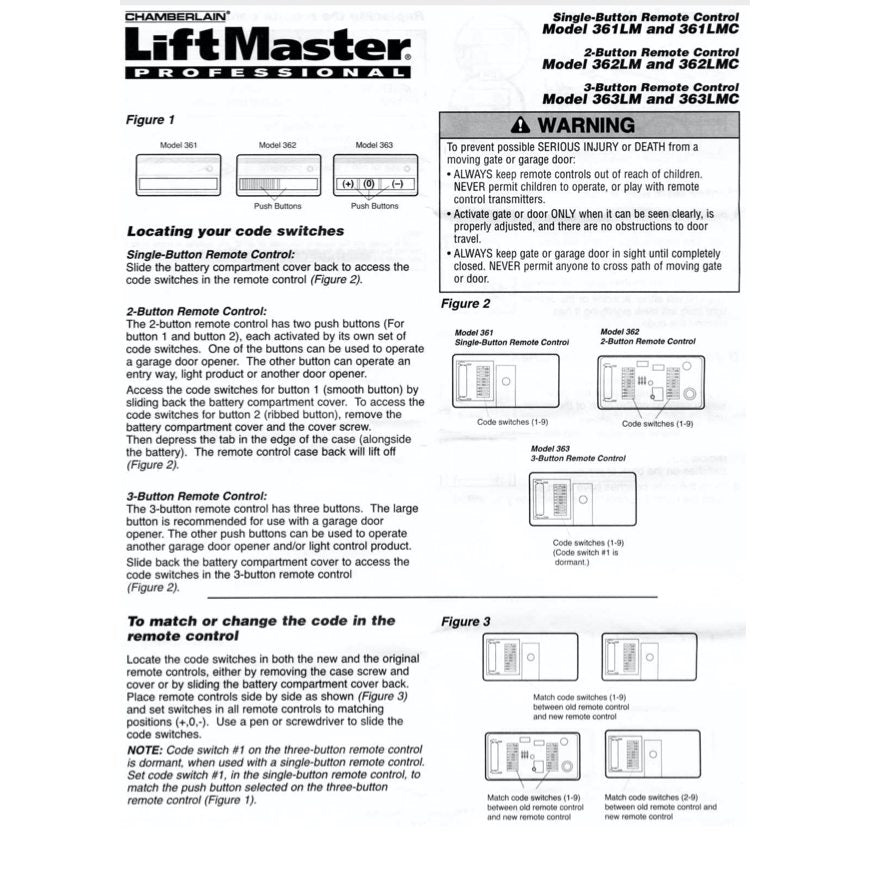 AccessMaster 361LM 1-Button Visor 315 Mhz Garage Door Opener Remote Control