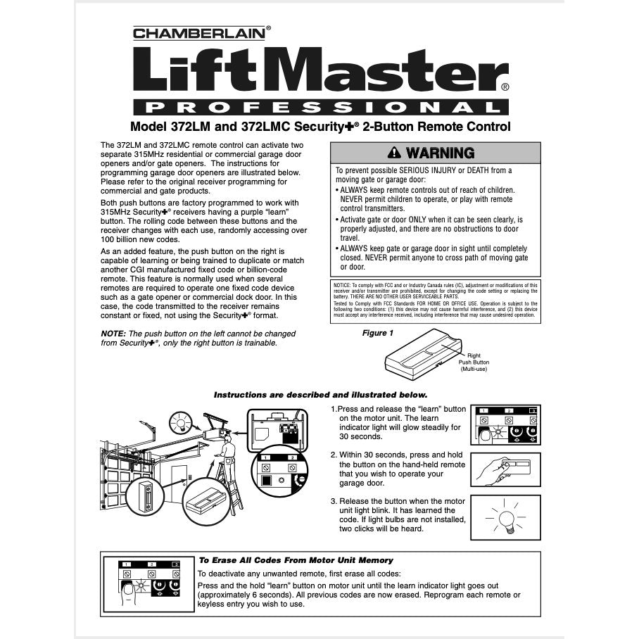 AccessMaster 372AC 2-Button Vizor 315 MHz Garage Door Opener Remote Control