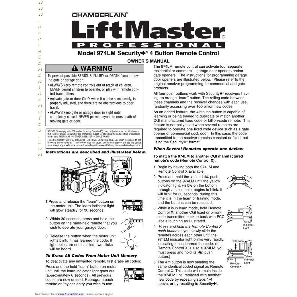 AccessMaster 974LM / 94LM 4-button Vizor 390 MHz Garage Door Opener Remote Control
