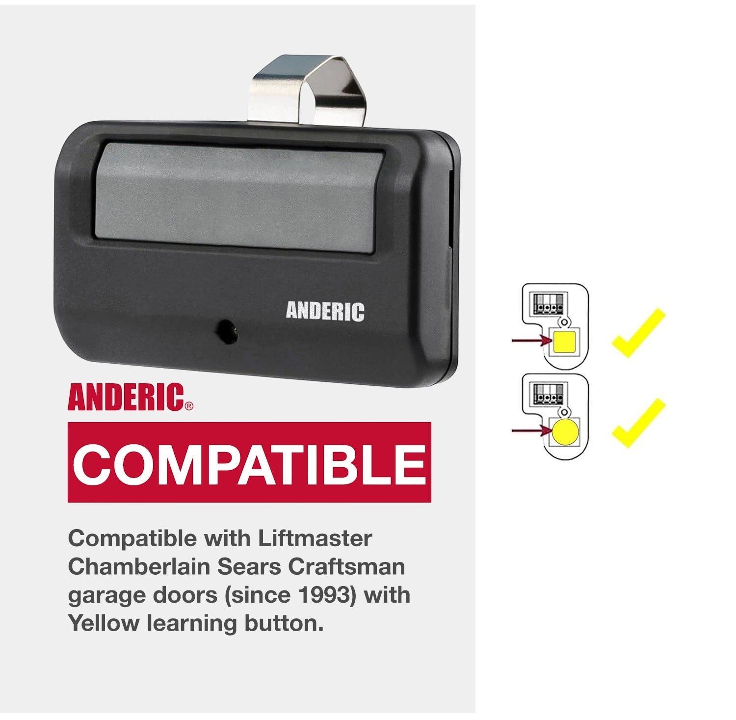 Anderic Substitute for LiftMaster 891LM 1-Button Vizor 310/315/390 MHz Garage Door Opener Remote Control [891LM]