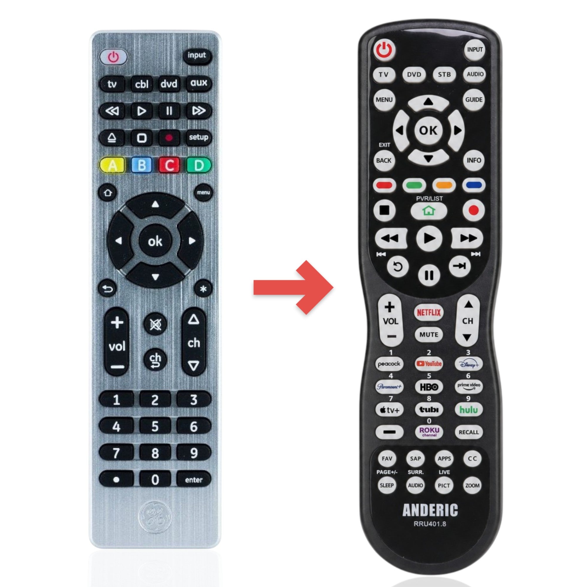 Anderic Substitute for GE 33709 UltraPro Brushed Silver 4-Device Universal Remote Control [RRU401]