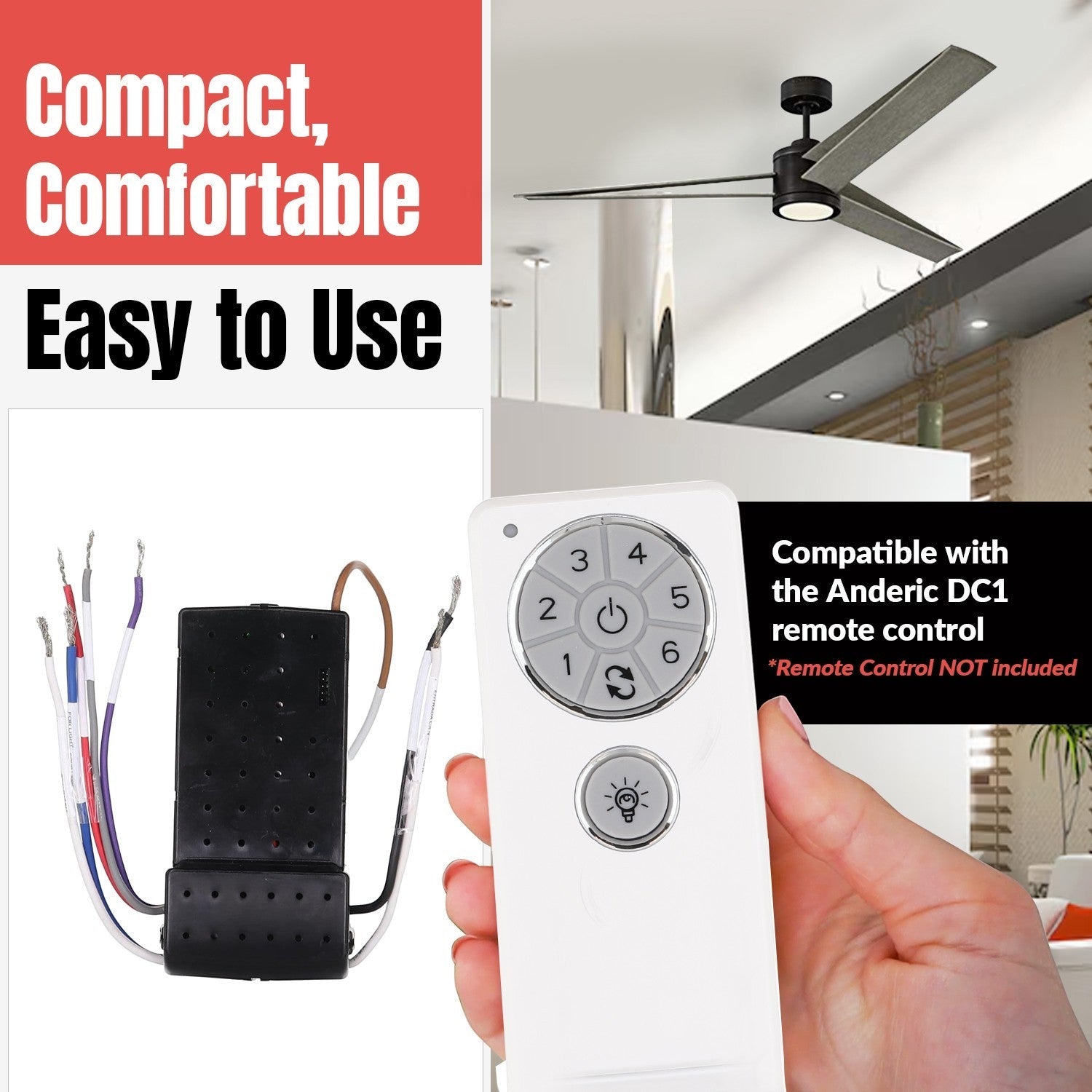 Anderic Substitute for Monte Carlo DC8-60SGTF-L-1 Ceiling Fan Receiver [DC8-96SG8]