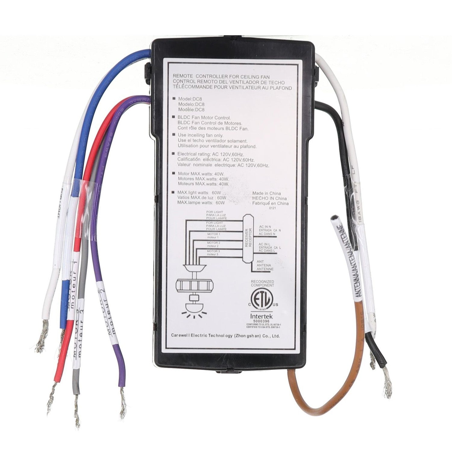 Anderic Substitute for Home Decorators Collection DC8-65LP17-L Ceiling Fan Receiver - DC865LP17L [DC8-96SG8]