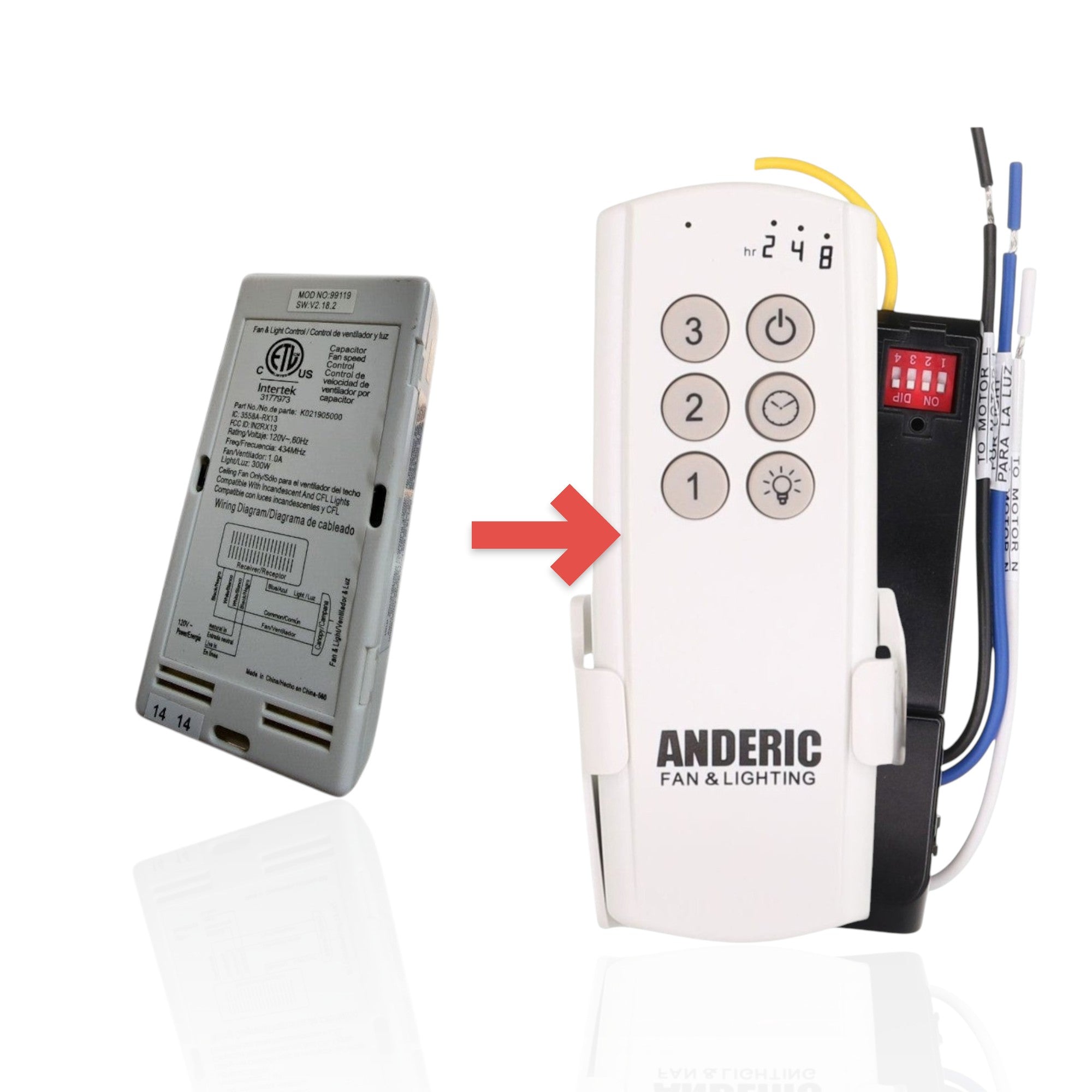 Anderic Substitute Kit for Hunter 99119 - IN2RX13 Ceiling Fan Receiver K021905000 [63T-AC83T-KIT]