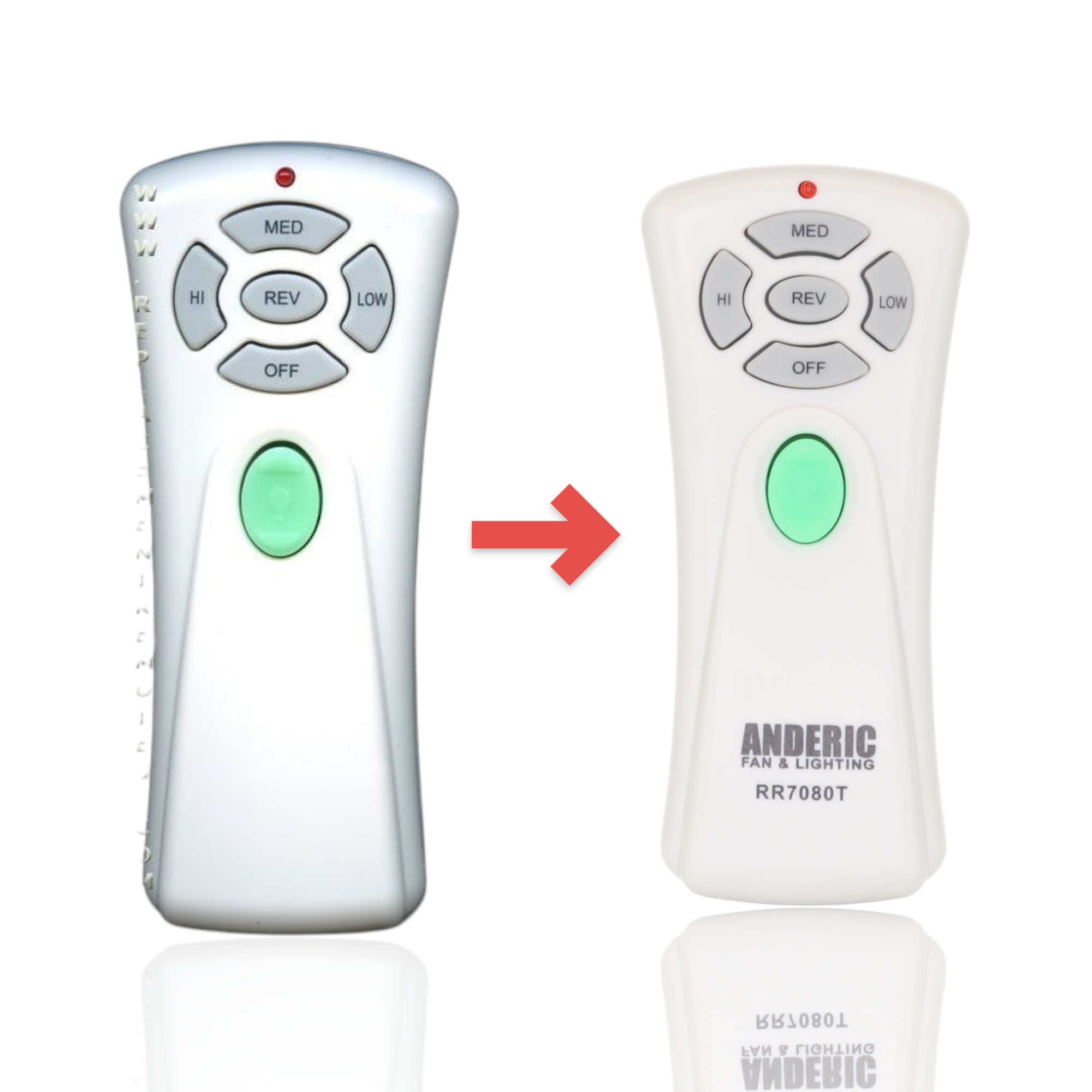 Anderic Substitute for Hampton Bay UC7080T CHQ7080T Ceiling Fan Remote Control [RR7080T]