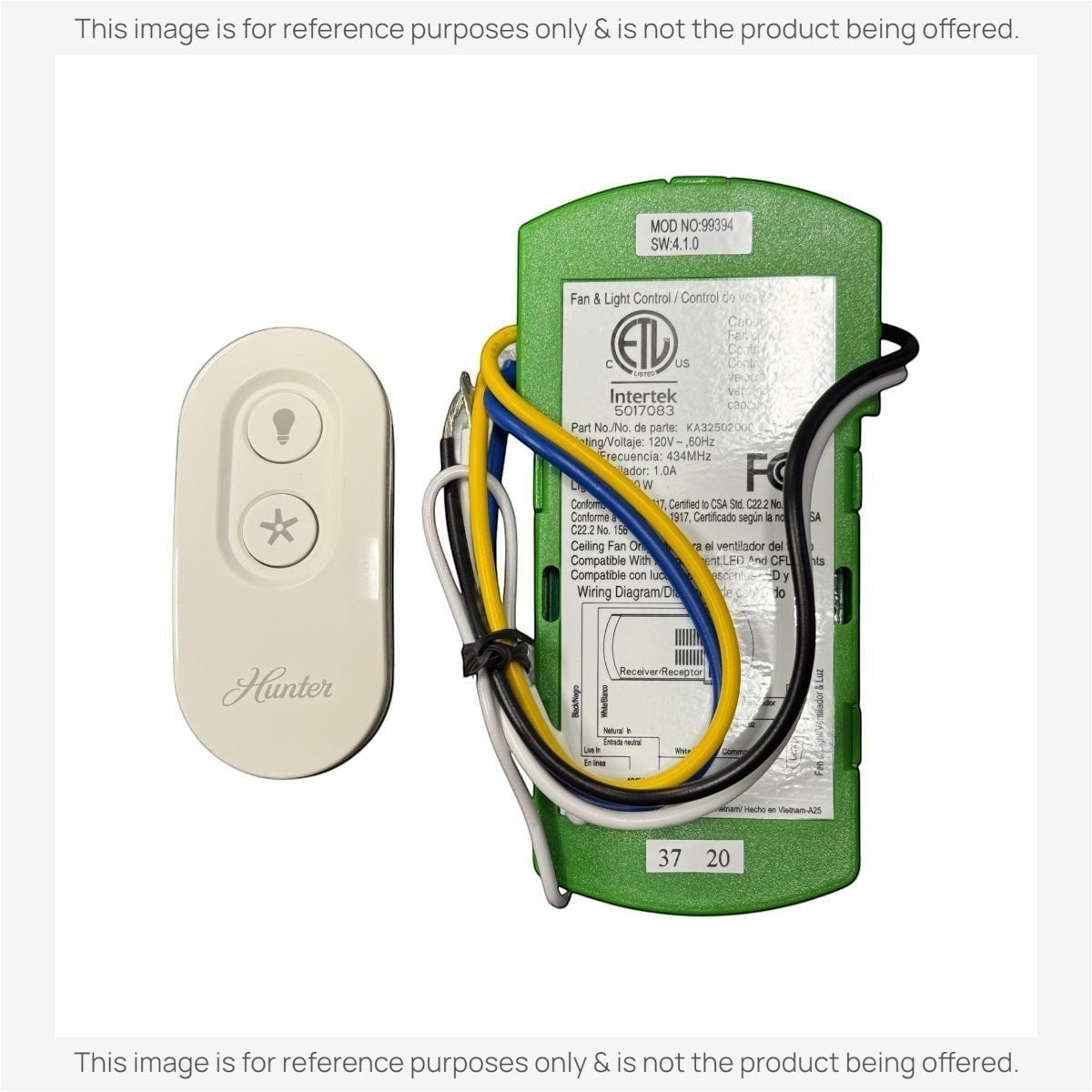 Anderic Substitute Kit for Hunter Universal On/Off Damp Rated Ceiling Fan Remote Control White - 99394 K6018-02 [63T-AC83T-KIT]