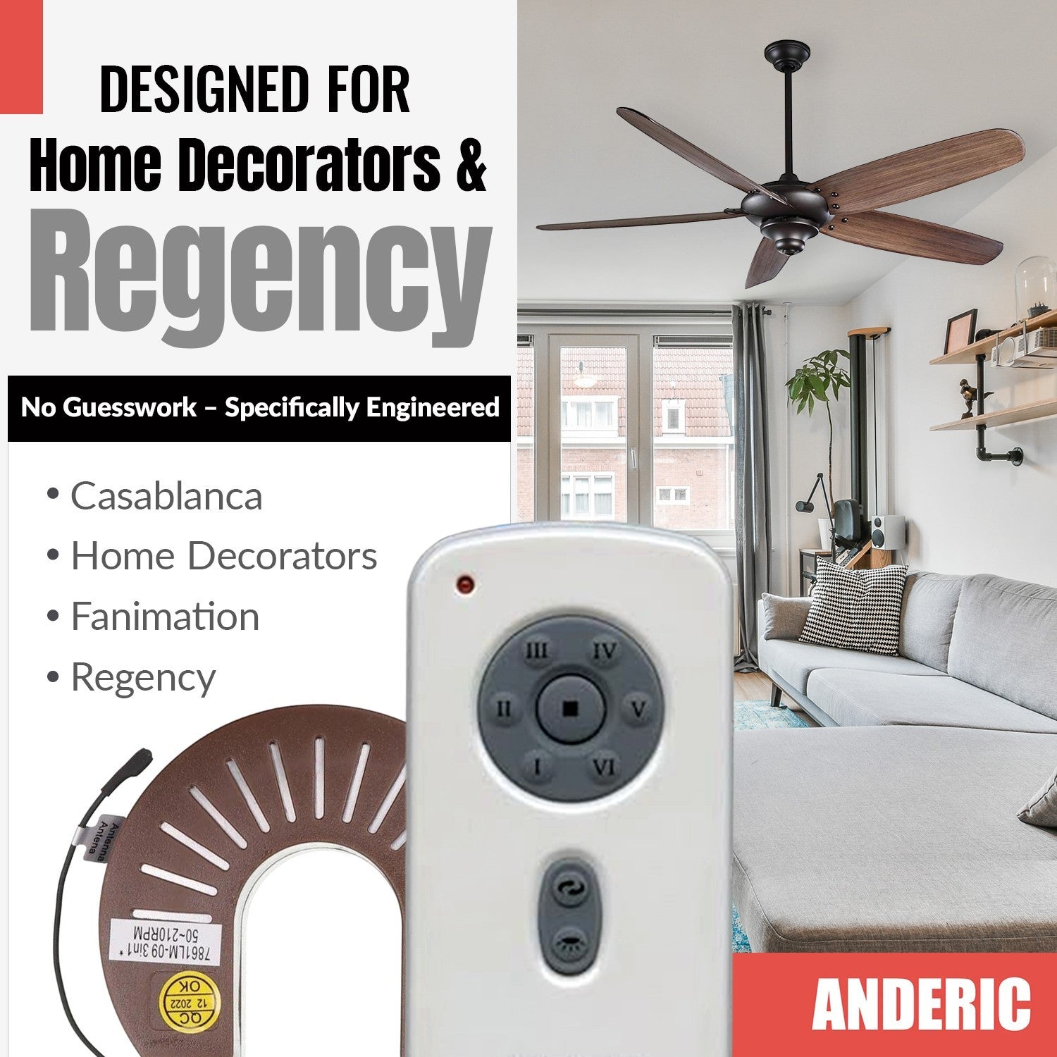 Anderic Substitute for Emerson RH786NRG Ceiling Fan Receiver [RH786R/RR787T-KIT]
