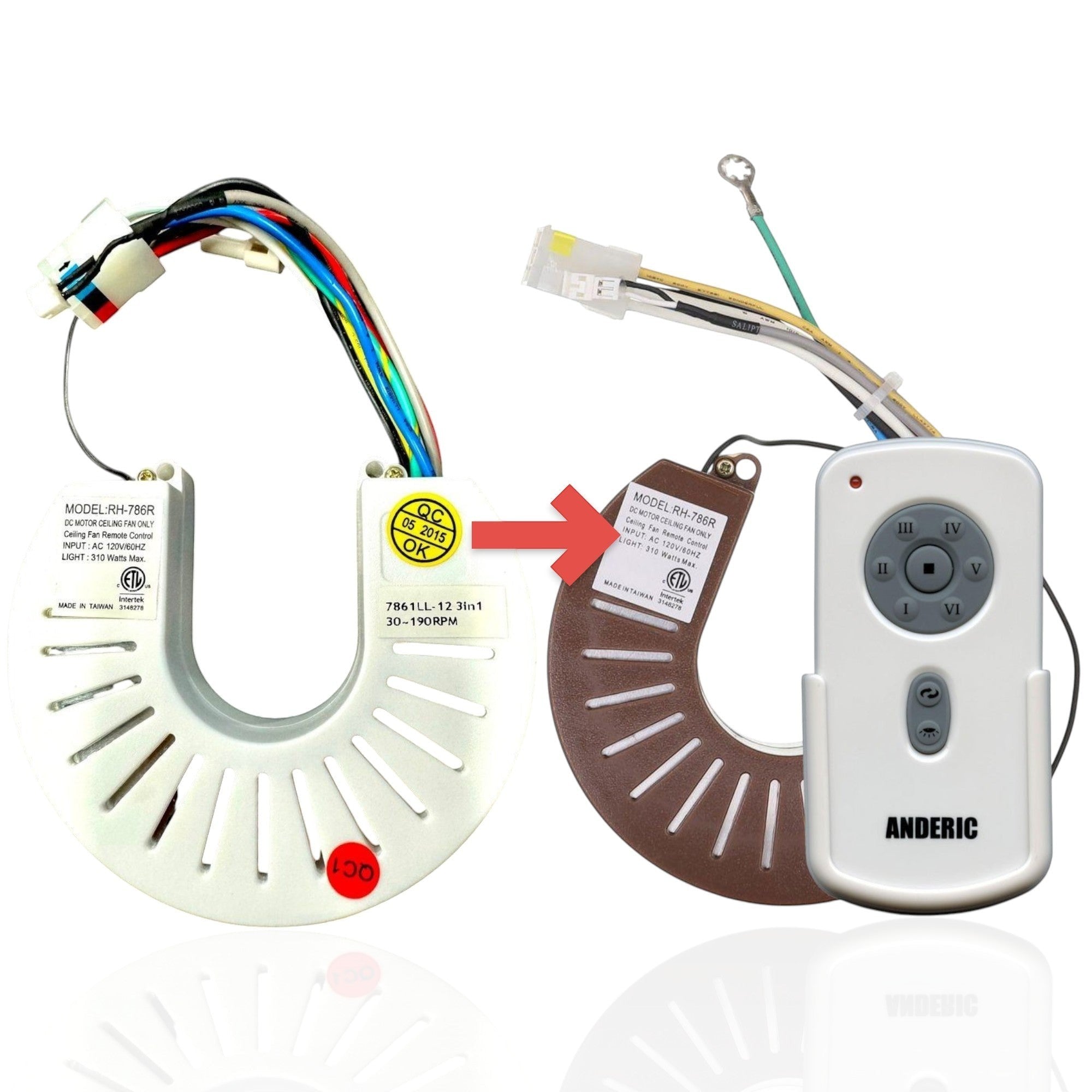 Anderic Substitute for Kichler RH-786R 7861LL-12 72in Q8900 Ceiling Fan Receiver [RH786R/RR787T-KIT]
