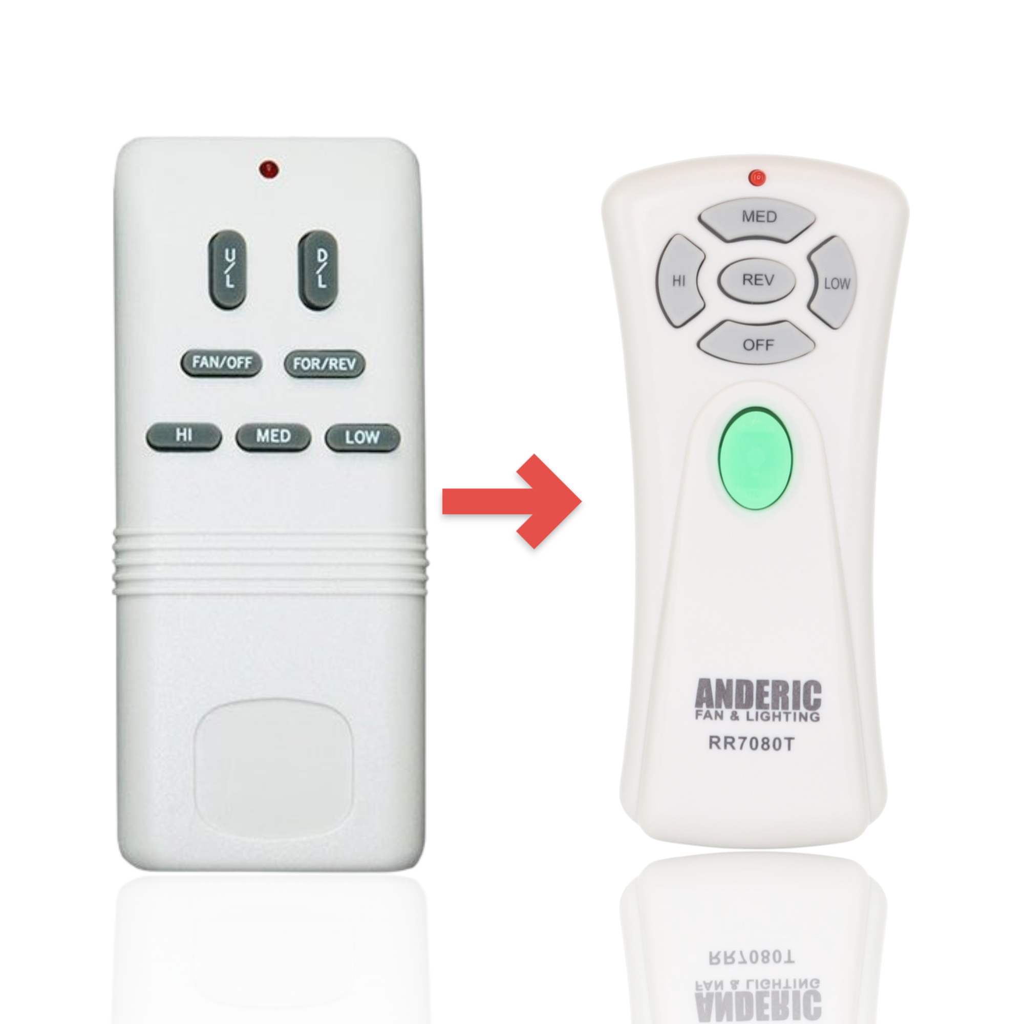 Anderic Substitute for Hampton Bay UC7052T with Up and Down Light Keys Ceiling Fan Remote Control [RR7080T]