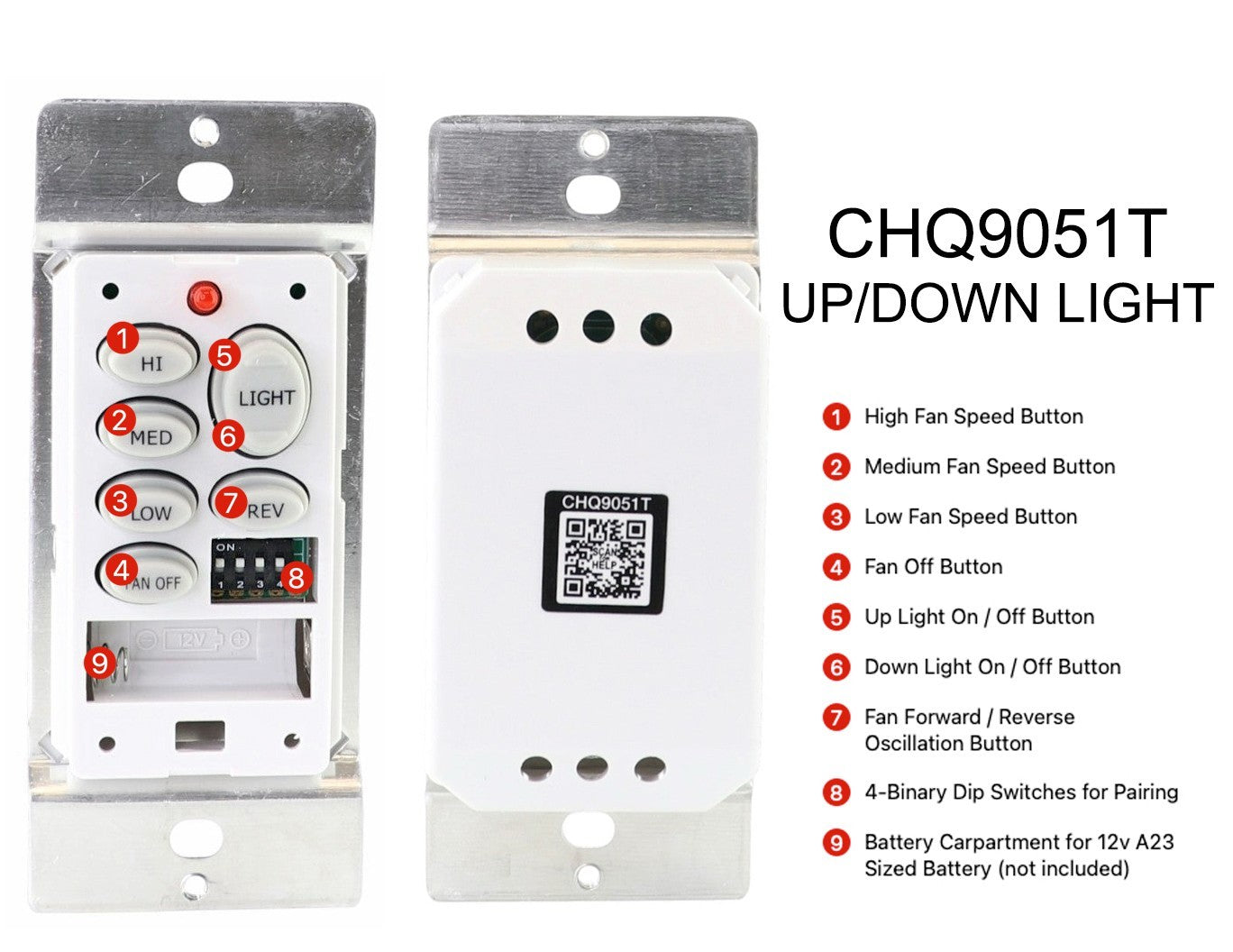 Anderic Substitute for Fanimation Fans CHQ8BT9051T Ceiling Fan Remote Control [CHQ9051T Wireless]
