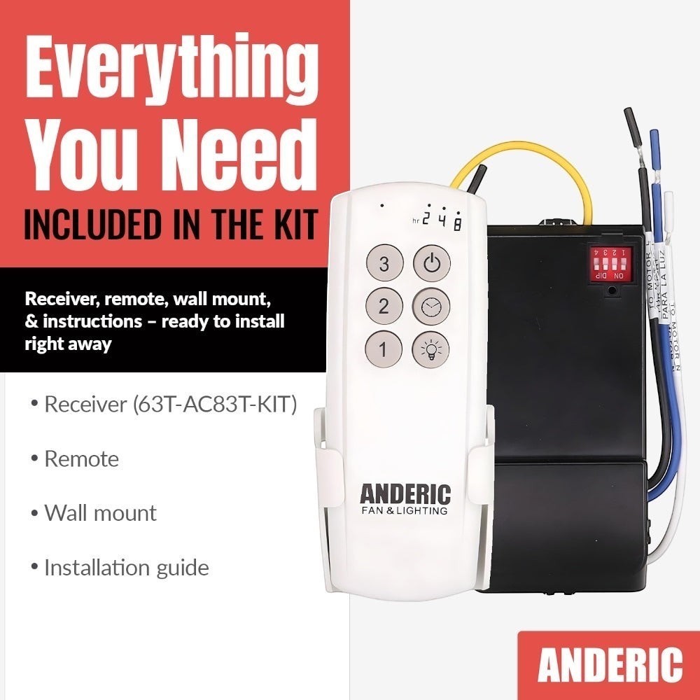 Anderic Substitute Kit for FAN57T Ceiling Fan Remote Control [63T-AC83T-KIT]