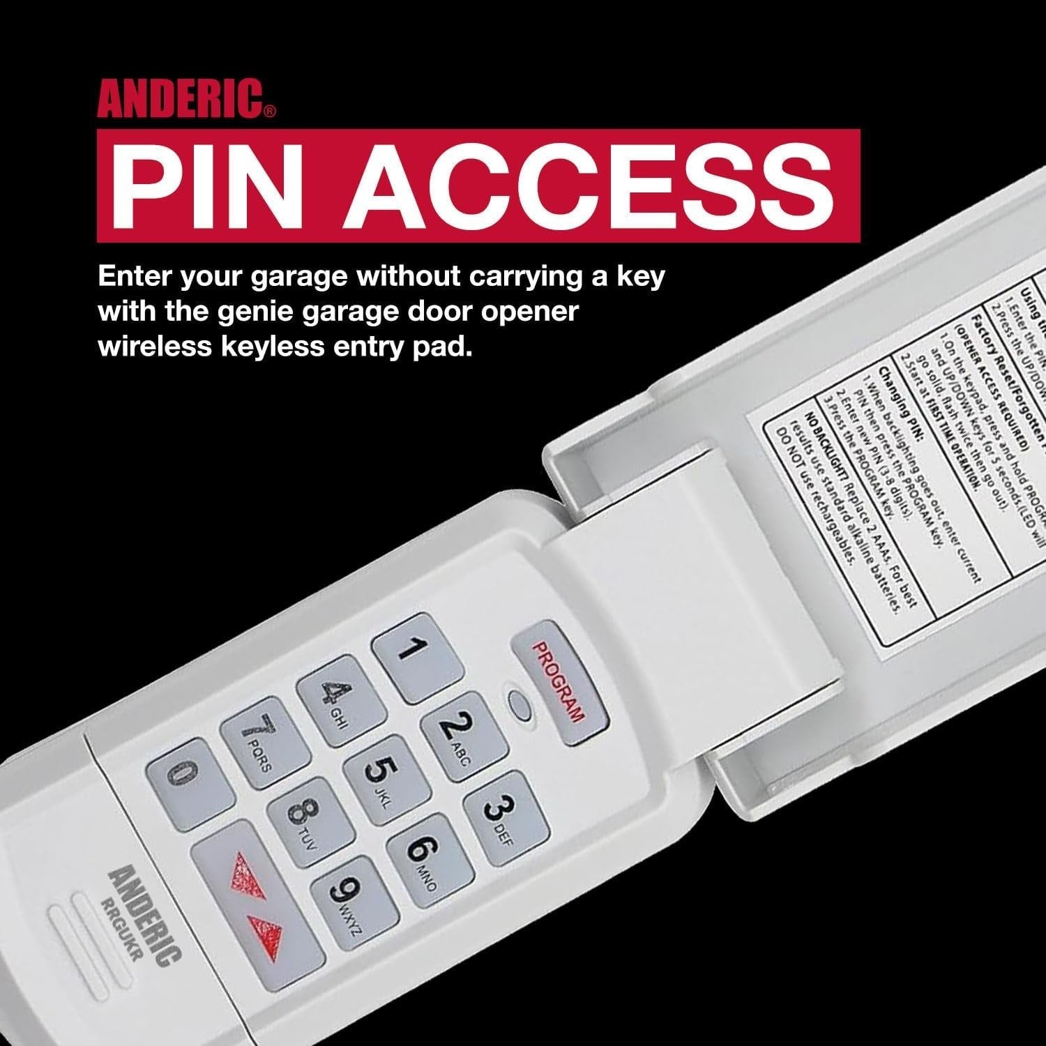Anderic Substitute for Genie GUK-R Universal Keypad Compatible with LiftMaster Chamberlain Genie Craftsman and More Garage Door Opener Remote Control [GUK-R]