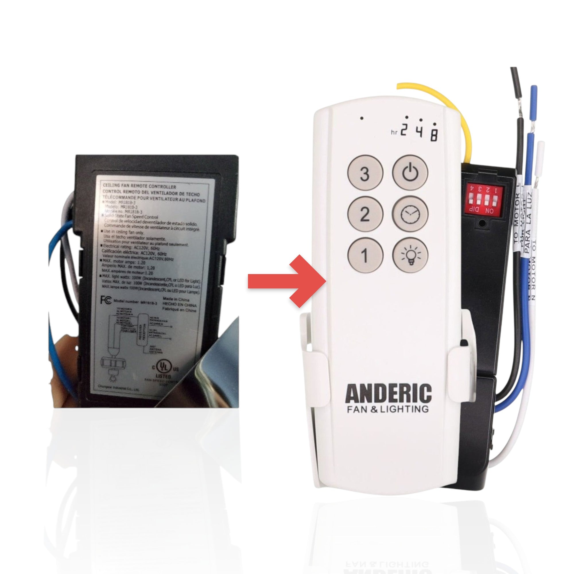 Anderic Substitute Kit for Hampton Bay MR181B-3 Ceiling Fan Receiver [63T-AC83T-KIT]