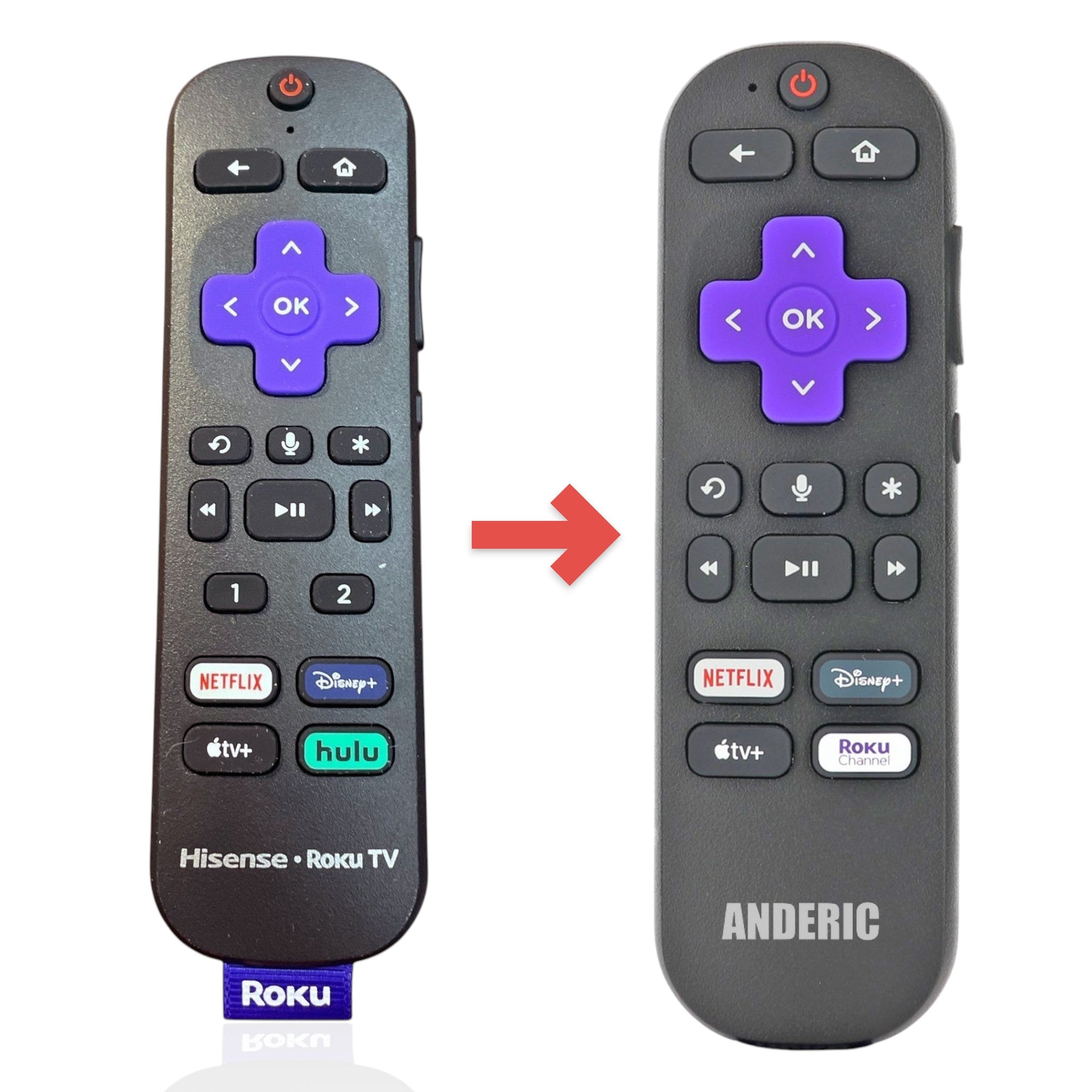 Anderic Substitute for Hisense RC-MC5 ROKU TV Remote Control 3226001169 [RCGZ1, NO HEADPHONE JACK / FAVORITE KEYS]