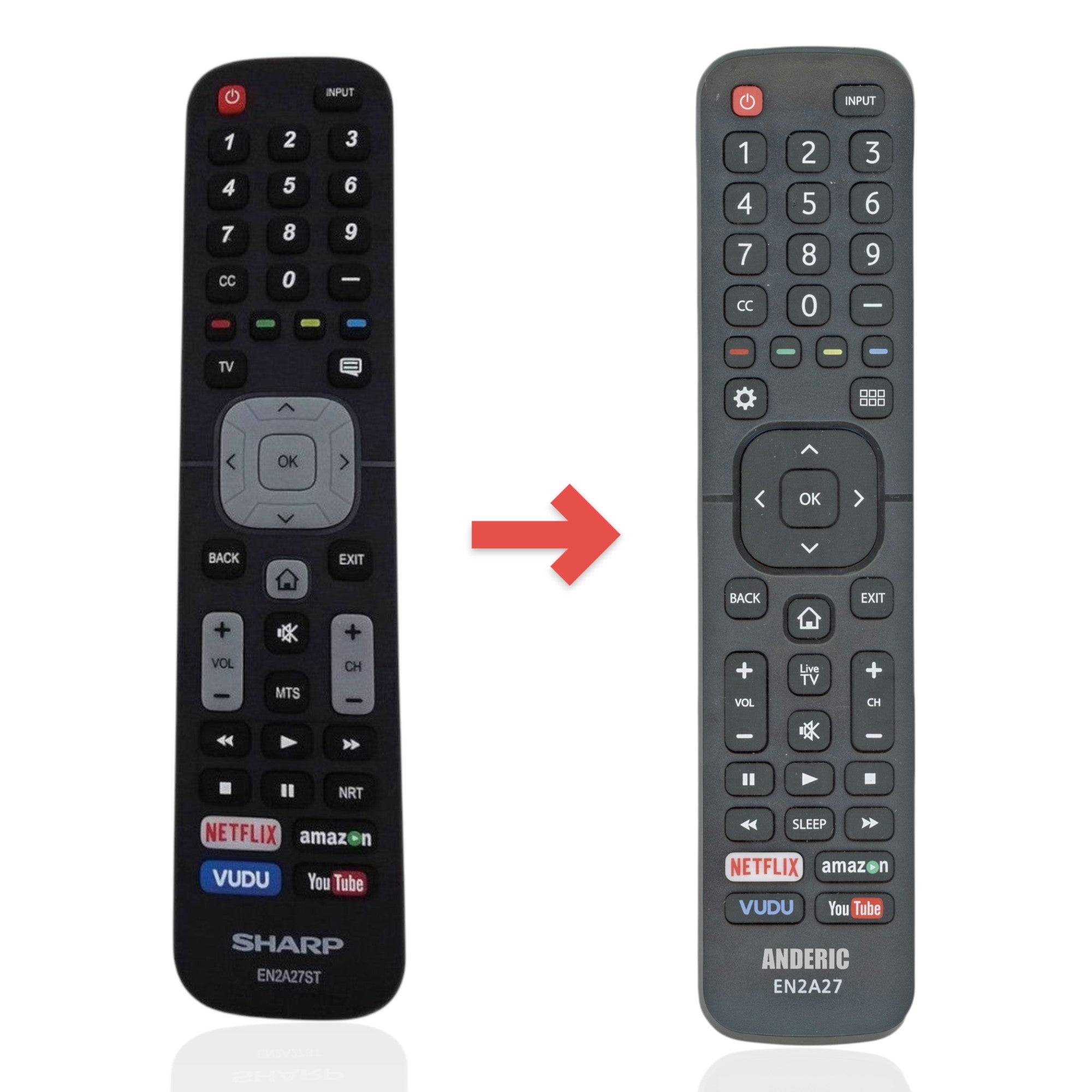 Anderic Substitute for Hisense / Sharp EN2A27ST Smart TV Remote Control [EN2A27]