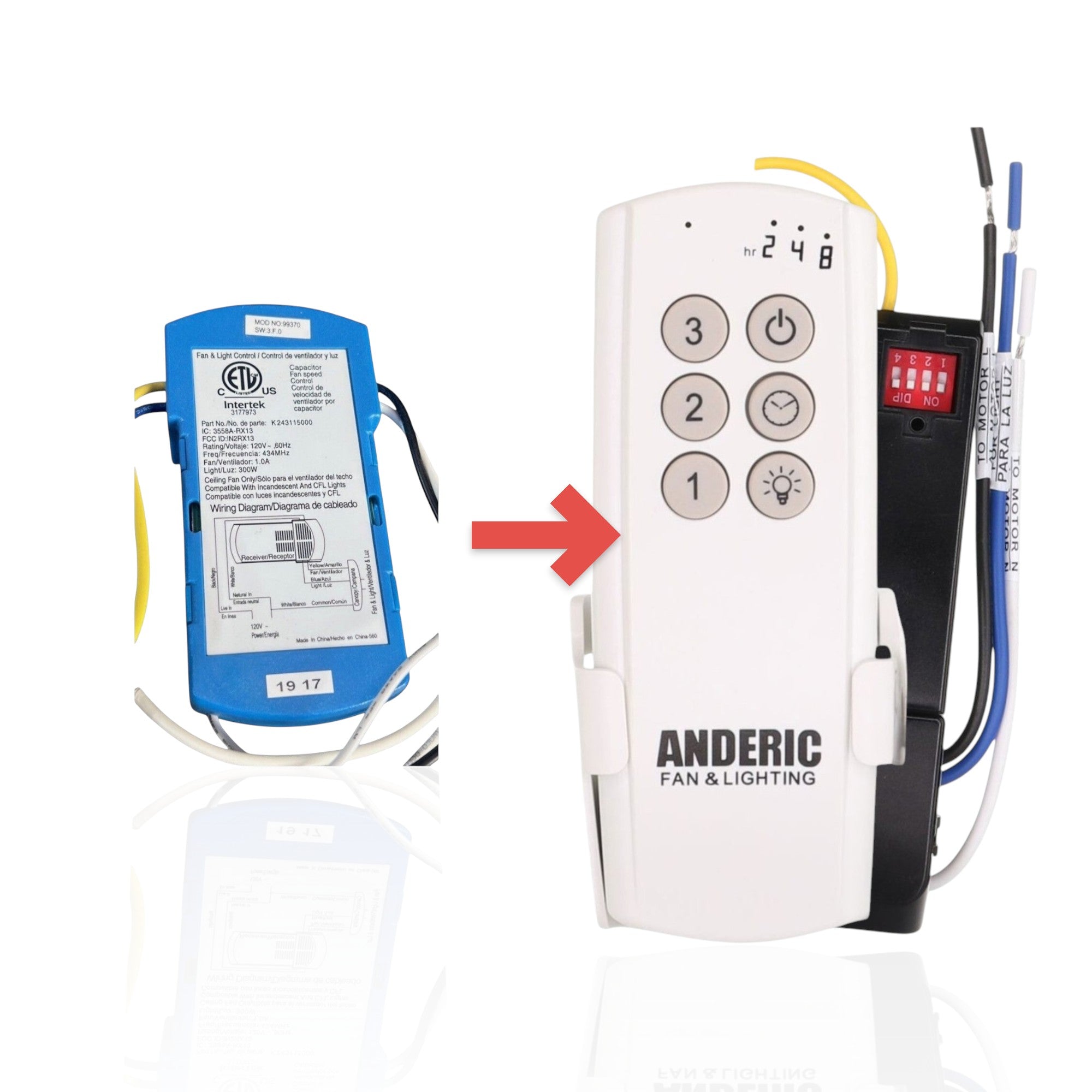 Anderic Substitute Kit for Hunter K243115000 for 99370 Ceiling Fan Receiver [63T-AC83T-KIT]