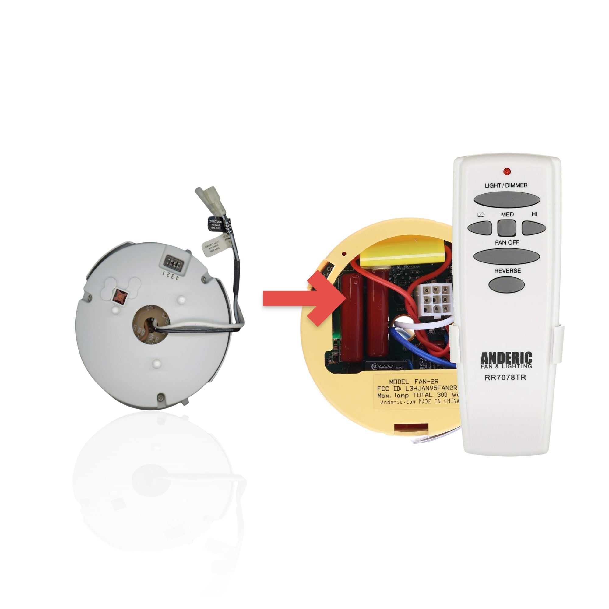 Anderic Substitute for Hunter 85112-03 Ceiling Fan Receiver [FAN2R-RR7078TR-KIT]