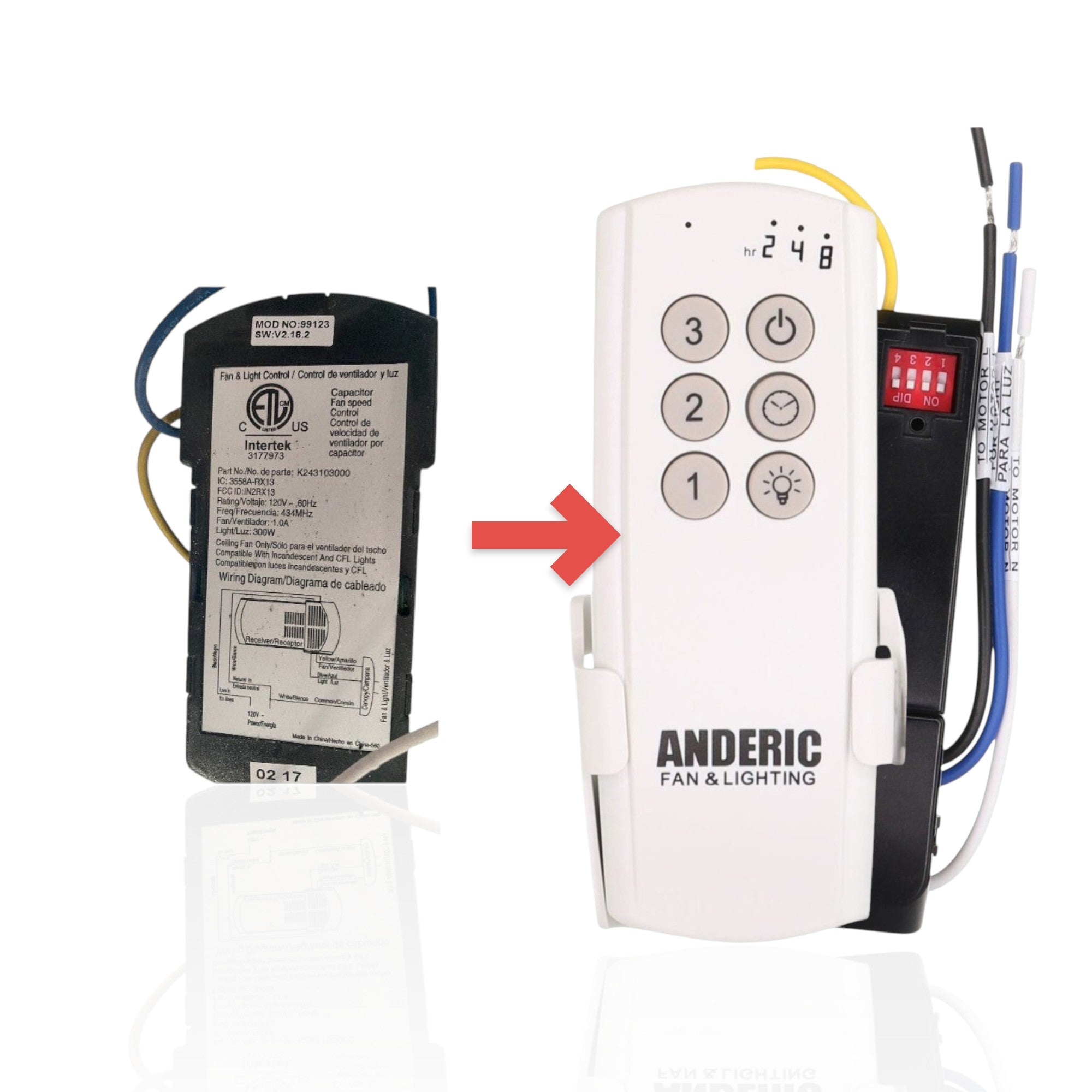 Anderic Substitute Kit for Hunter 99123 / IN2RX13 Ceiling Fan Receiver [63T-AC83T-KIT]