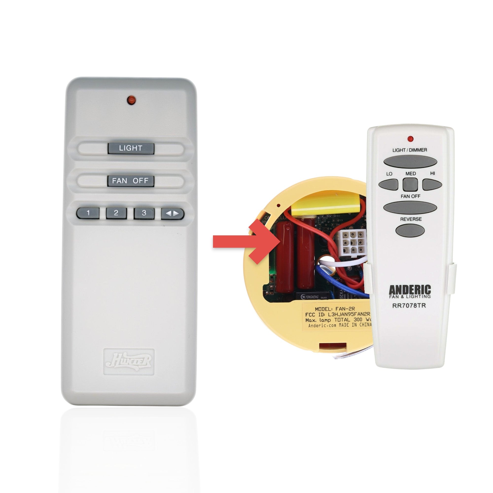 Anderic Substitute for Hunter UC7848T/UC7042T IN2TX01 Ceiling Fan Remote Control [FAN2R-RR7078TR-KIT]