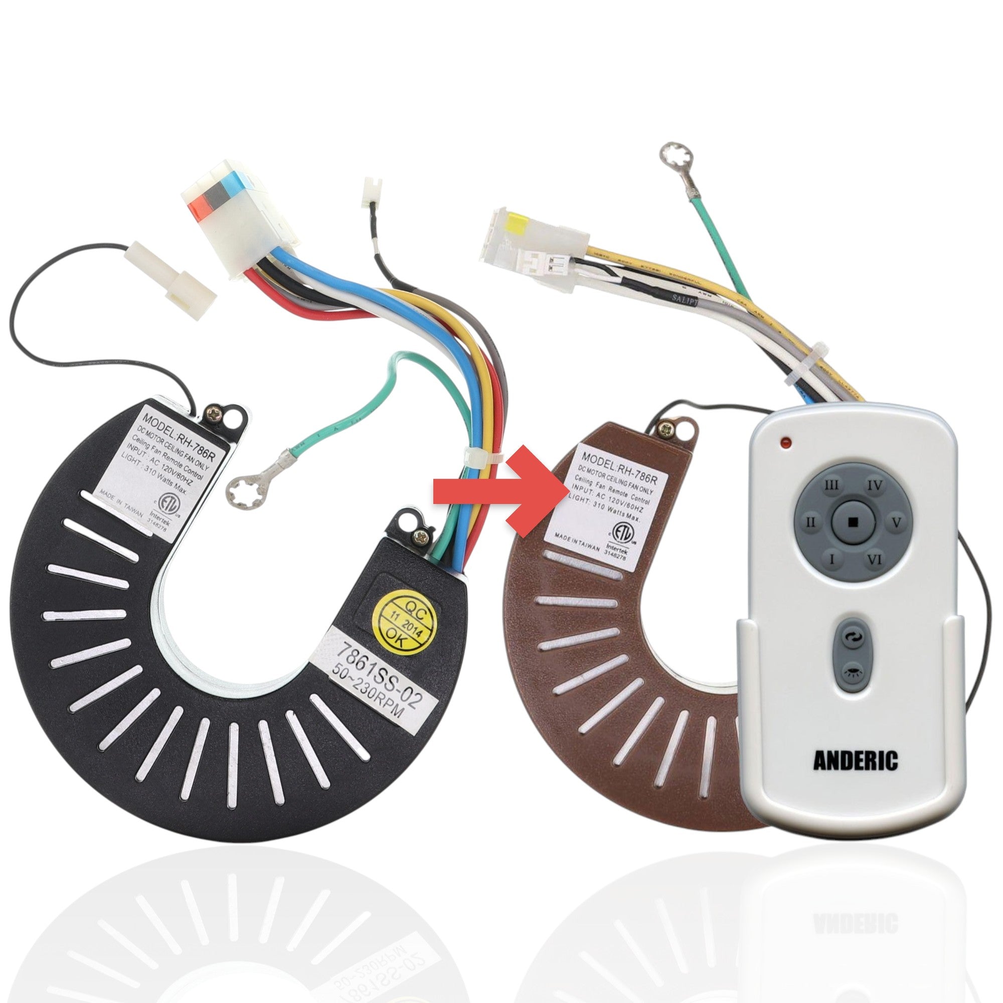 Anderic Substitute for Kichler RH786R Ceiling Fan Receiver | 7861SS-02 - 230RPM [RH786R/RR787T-KIT]