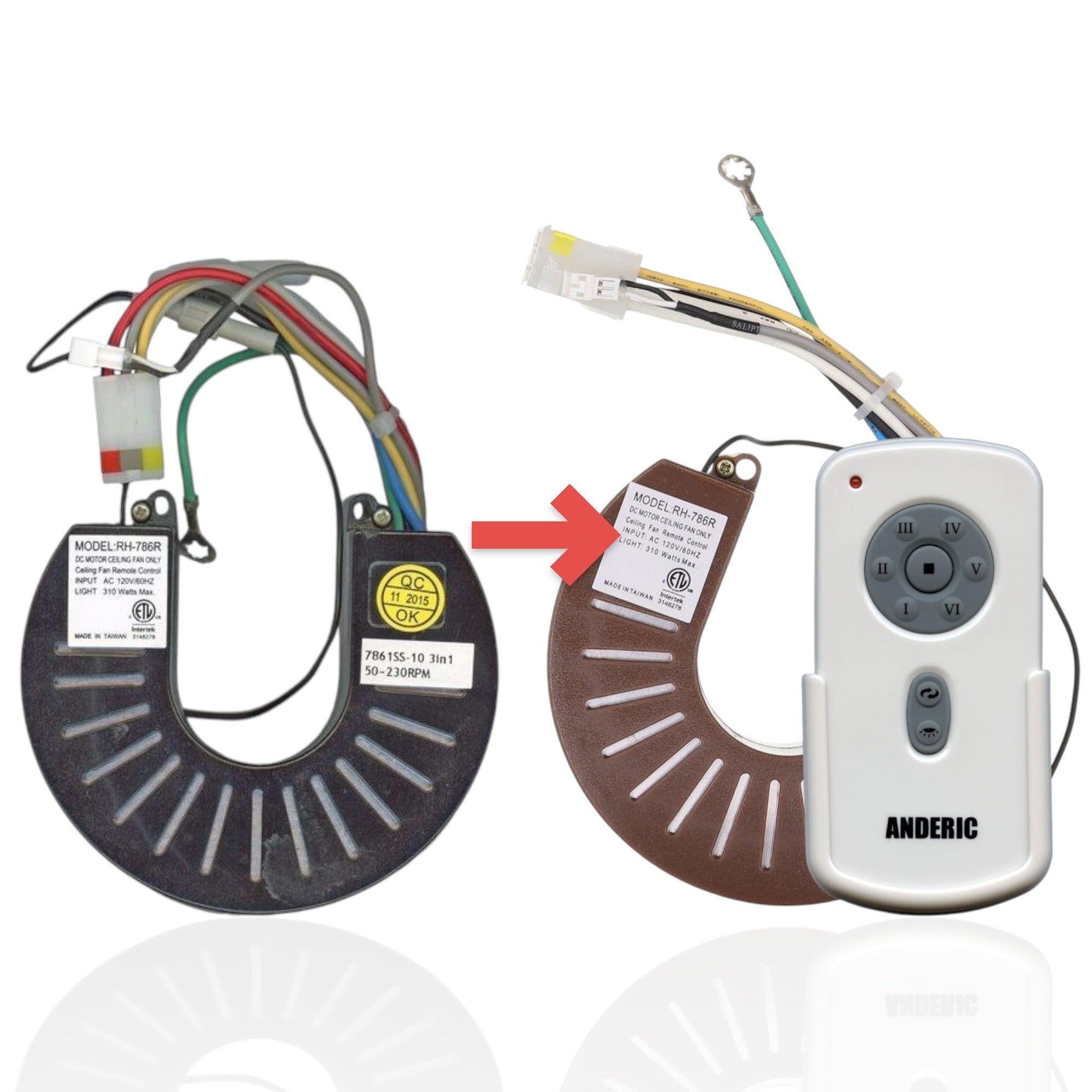 Anderic Substitute for Kichler RH786R Ceiling Fan Receiver [RH786R/RR787T-KIT]