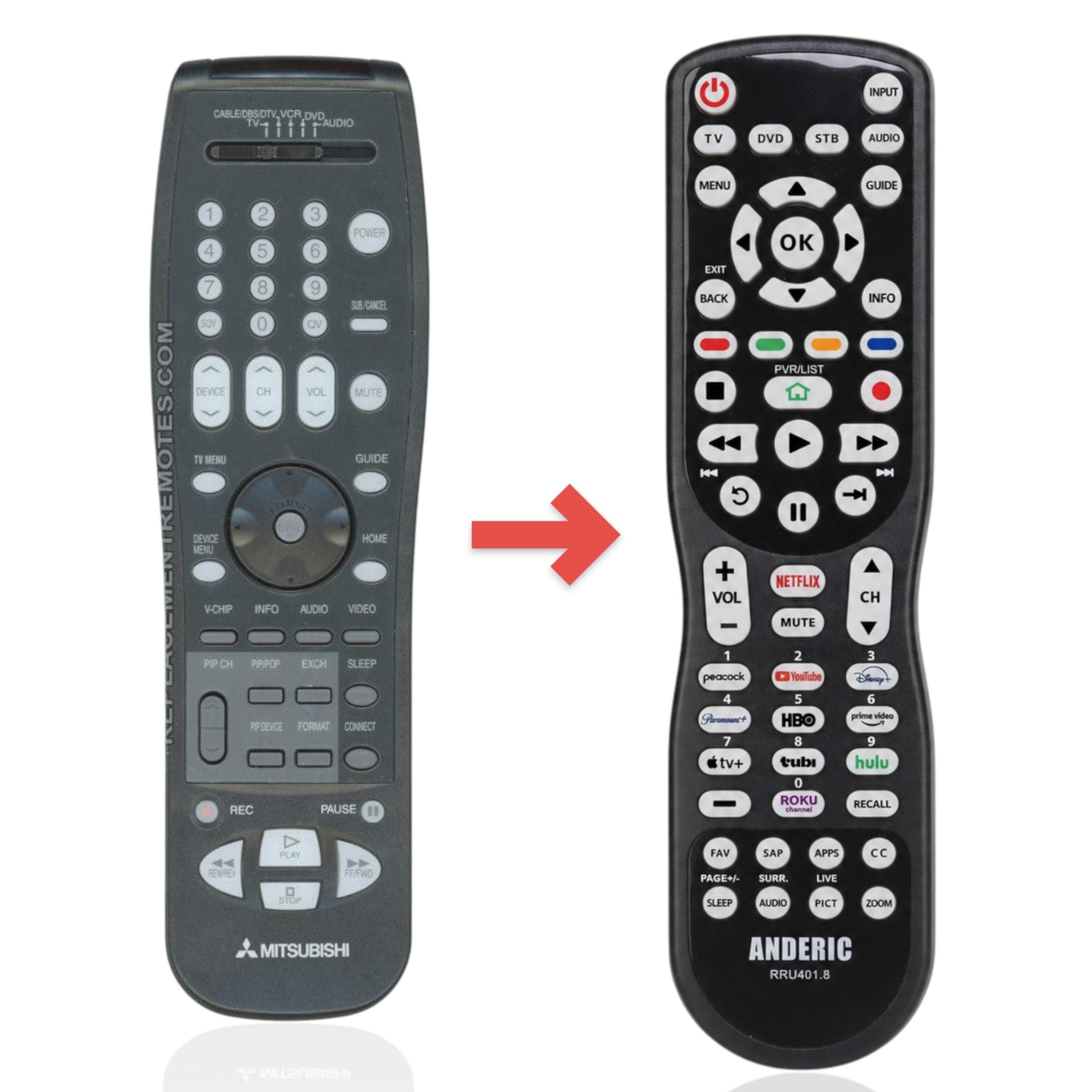 Anderic Substitute for Mitsubishi 290P123A10 TV Remote Control [RRU401-2657]
