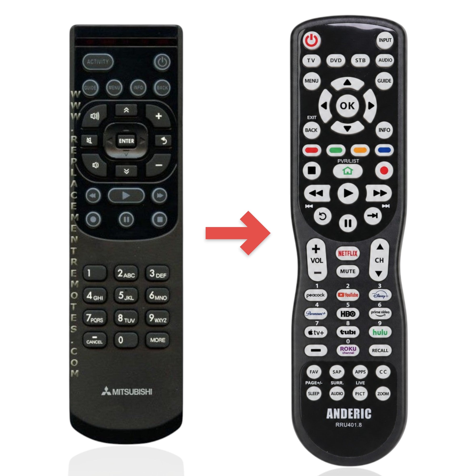 Anderic Substitute for Mitsubishi 290P175010 TV Remote Control [RRU401-2657]