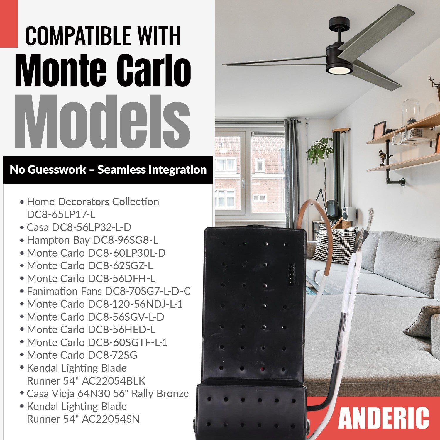 Anderic Substitute for Monte Carlo DC8-72SGZ Ceiling Fan Receiver - DC8-72SGZ-L-D-1-C - [DC8-96SG8]