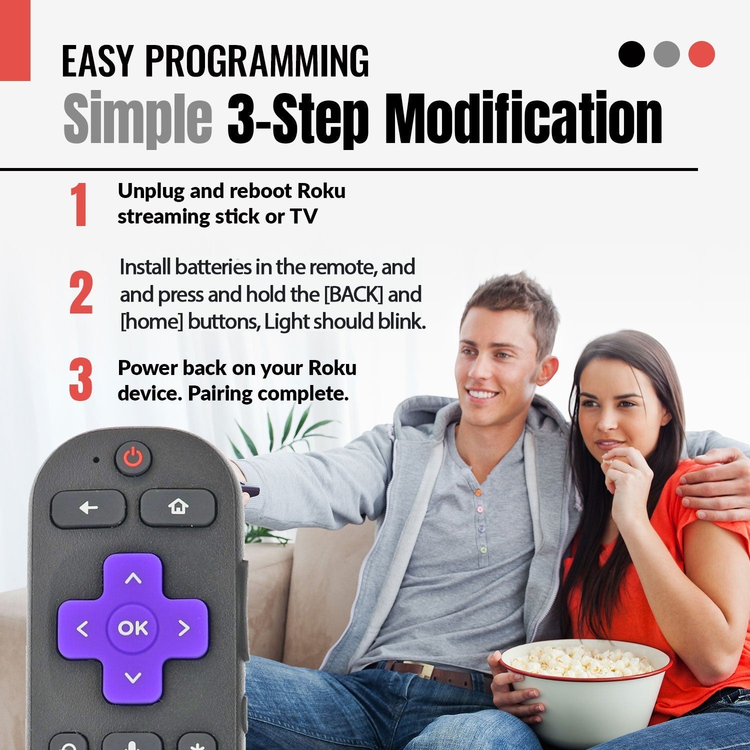 Anderic Substitute for Roku 2 RF Headphone jack Streaming Remote Control [RCGZ1, NO HEADPHONE JACK]