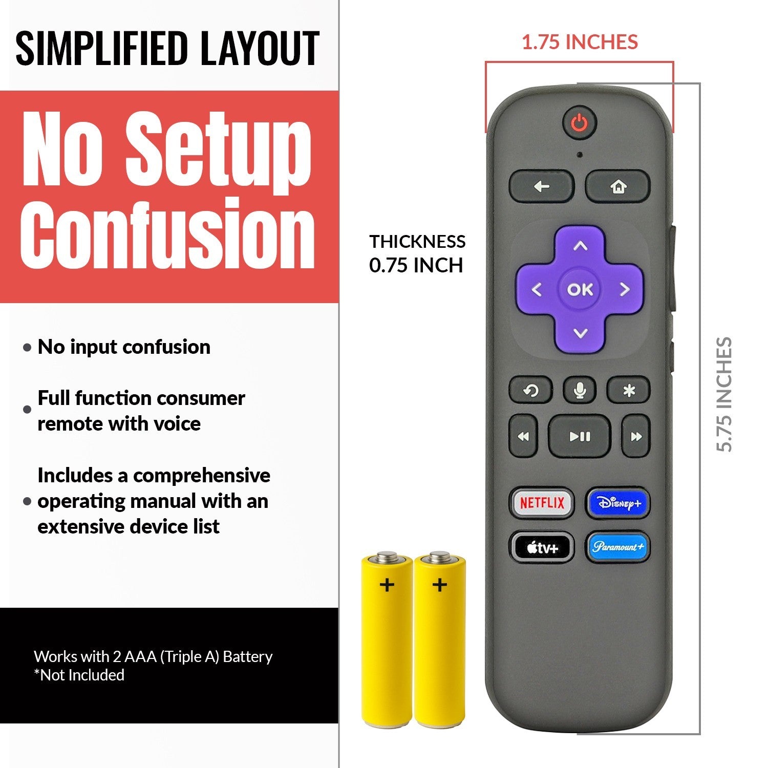 Anderic Substitute for Roku RC-GR4 Streaming Remote Control 3226000205 [RCGZ1, NO GAME KEYS / HEADPHONE JACK]