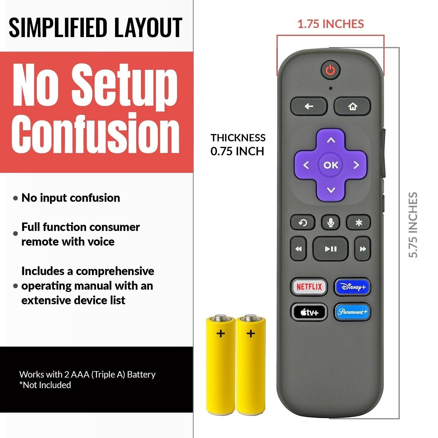 Anderic Substitute for Roku RC-80 Streaming Stick Remote Control [RCGZ1]