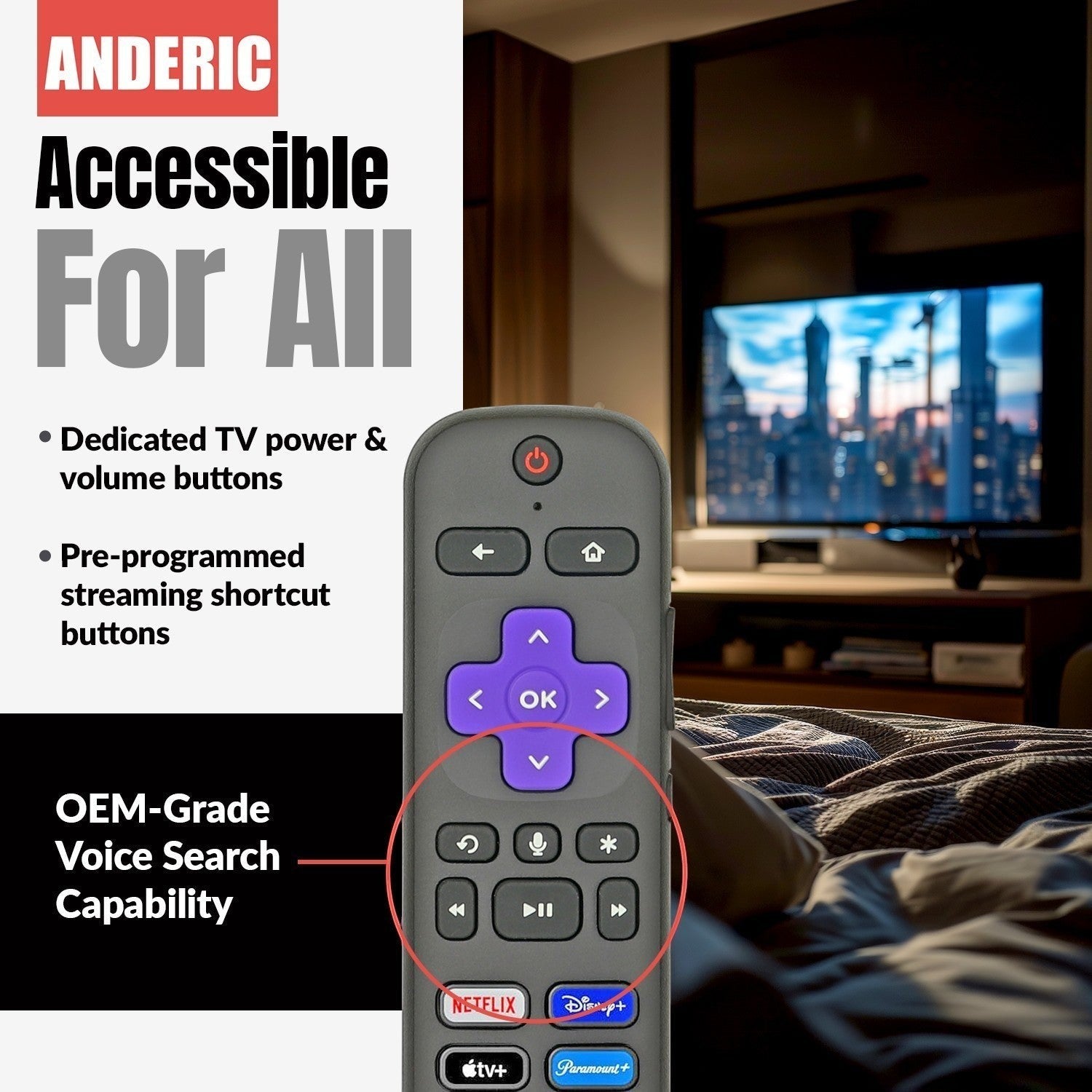 Anderic Substitute for Roku RC-81 Streaming Remote Control [RCGZ1]