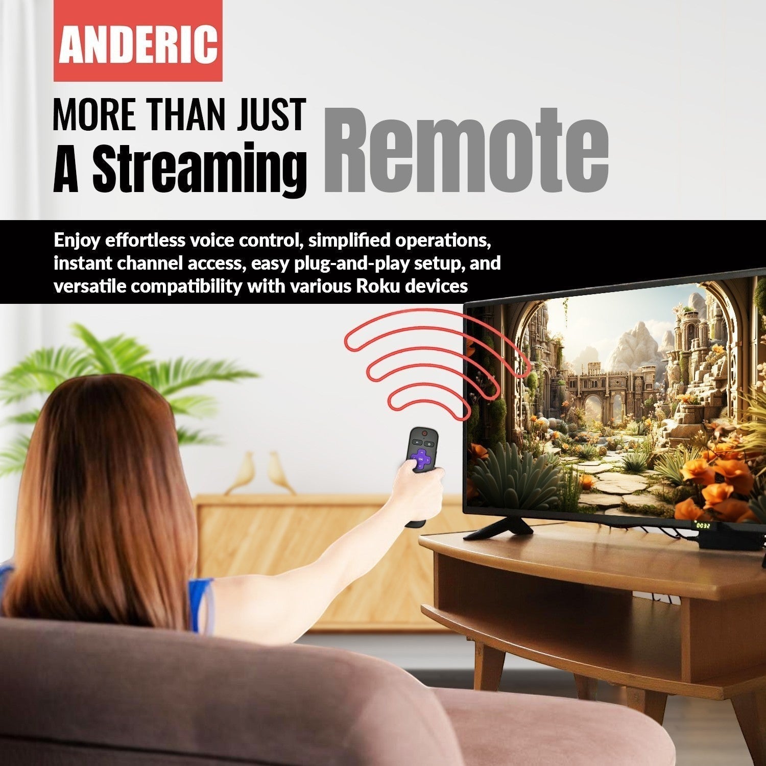 Anderic Substitute for Roku RC-506 Voice Streaming Remote Control [RCGZ1, NO HEADPHONE / SHORTKEYS]