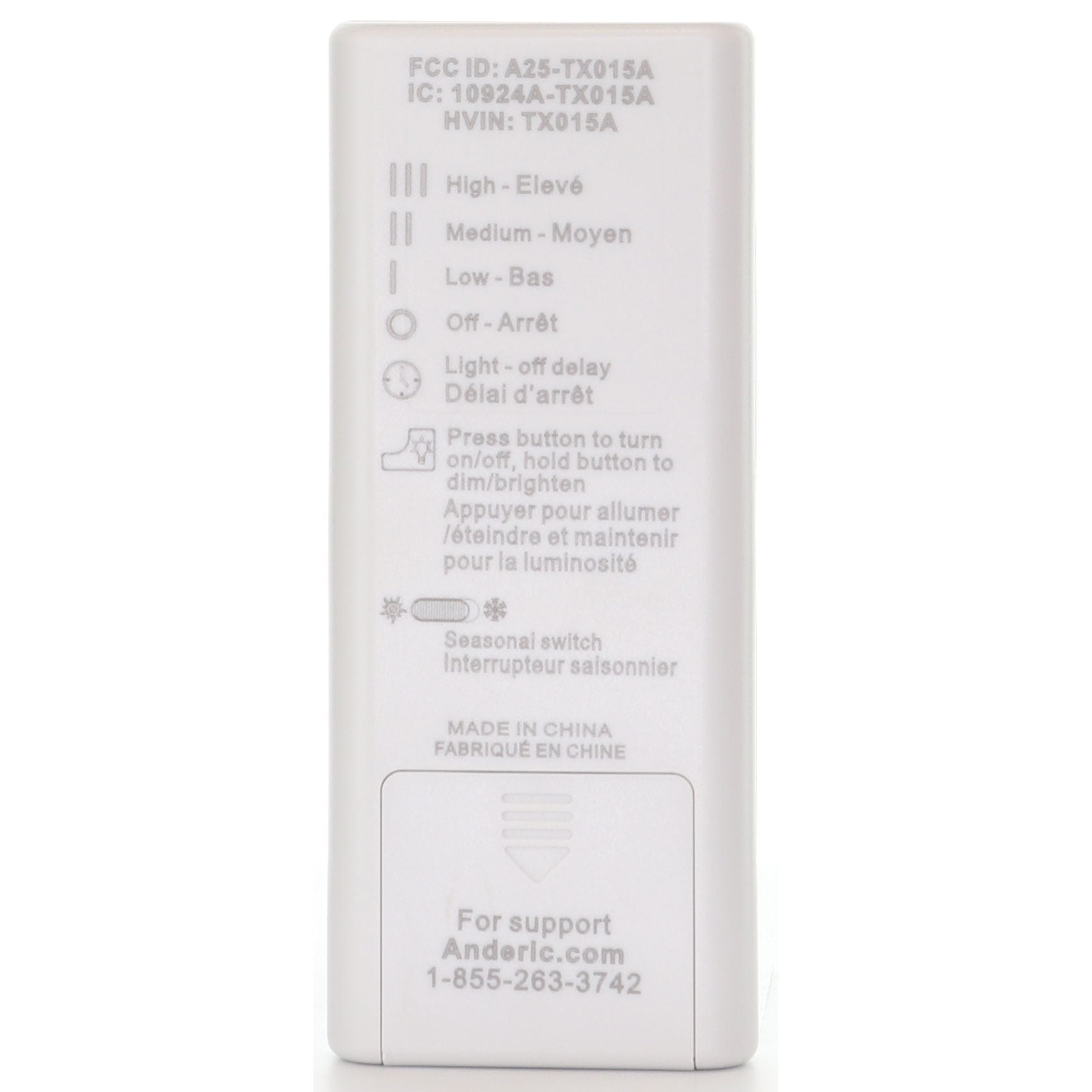 Anderic RRTX015 Replacement Ceiling Fan Remote Control for Harbor Breeze | 434.92 MHz - A25-TX015A