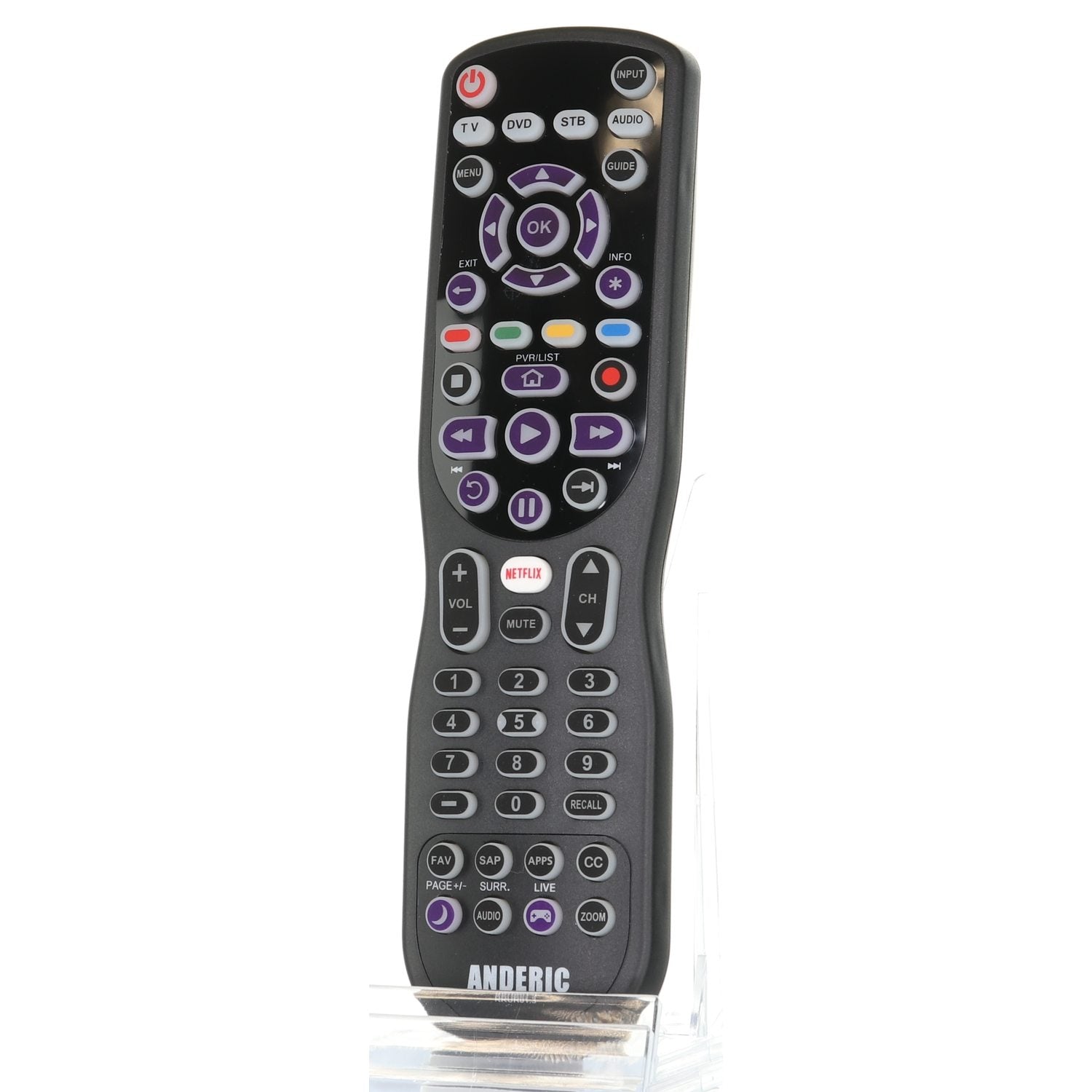 Anderic RRUR01.7 4-Device Universal Remote Control for Roku Streaming Players & Roku TV's with Backlighting, Learning, and Macro