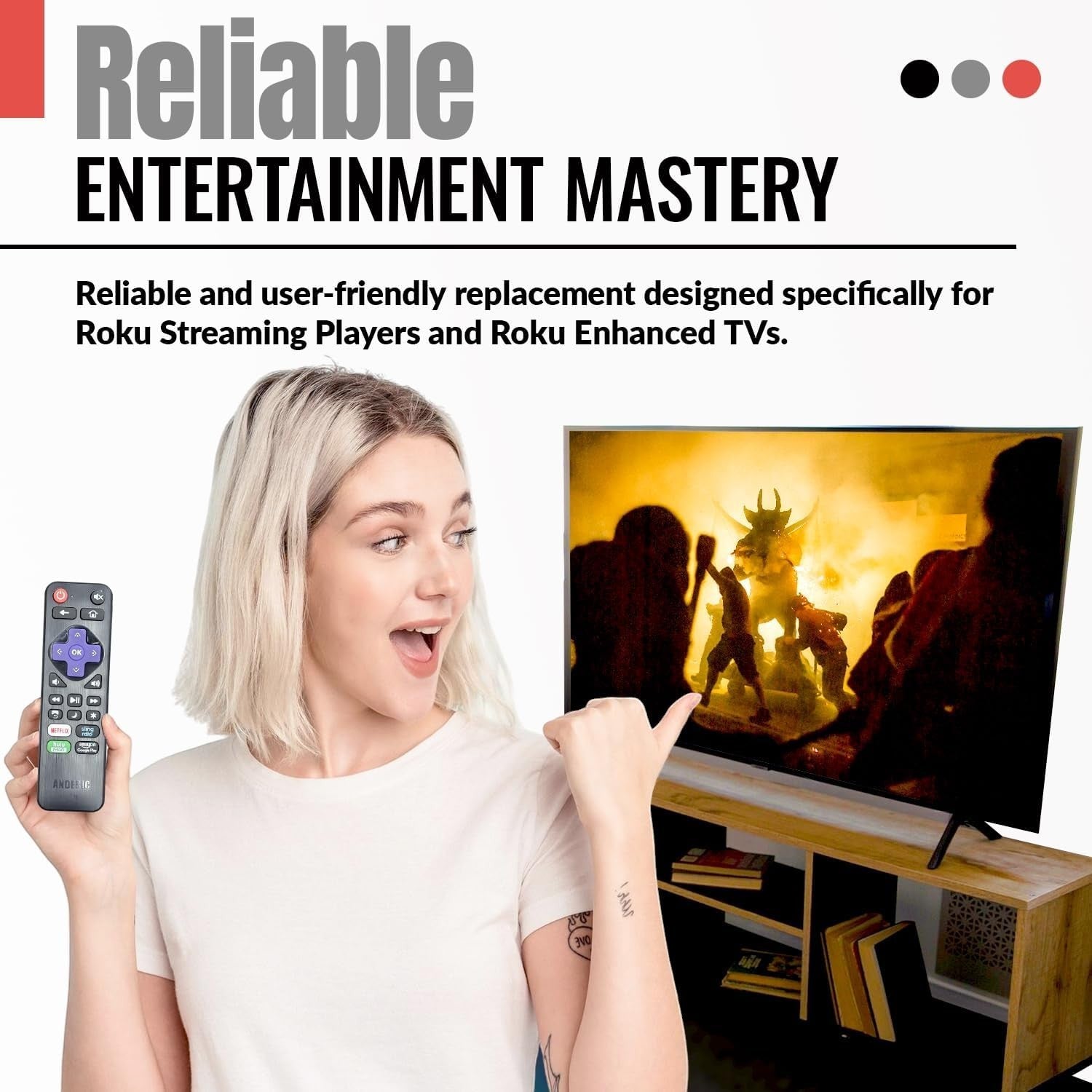 Anderic Substitute for Sharp LC-RCRCA-20 Roku TV Remote Control 398GR10BESPN005 [RRLC16]