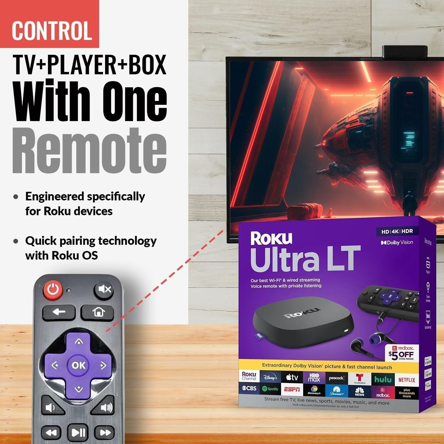 Anderic RRLC16.2 Universal Remote control with Learning for Sharp Roku-Enabled TVs | LC-RCRUS-16