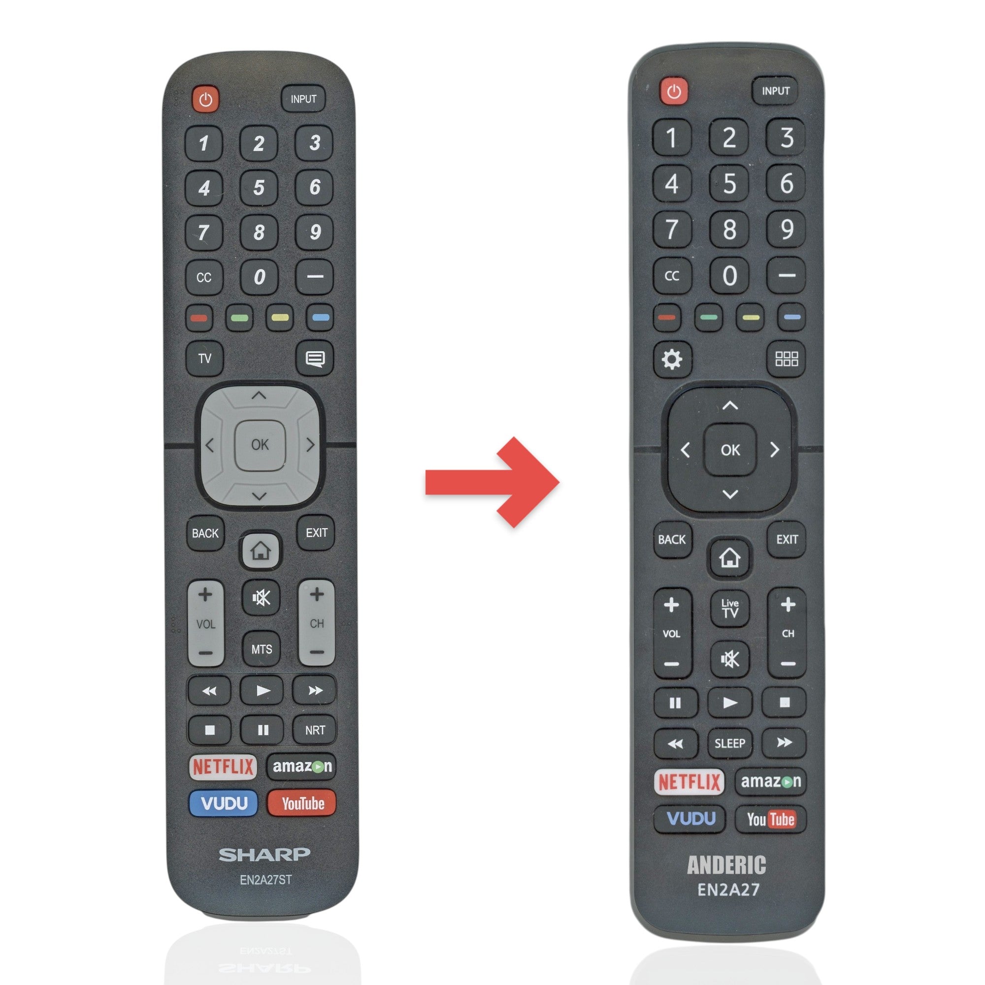 Anderic Substitute for Sharp EN2A27ST Smart TV Remote Control [EN2A27]