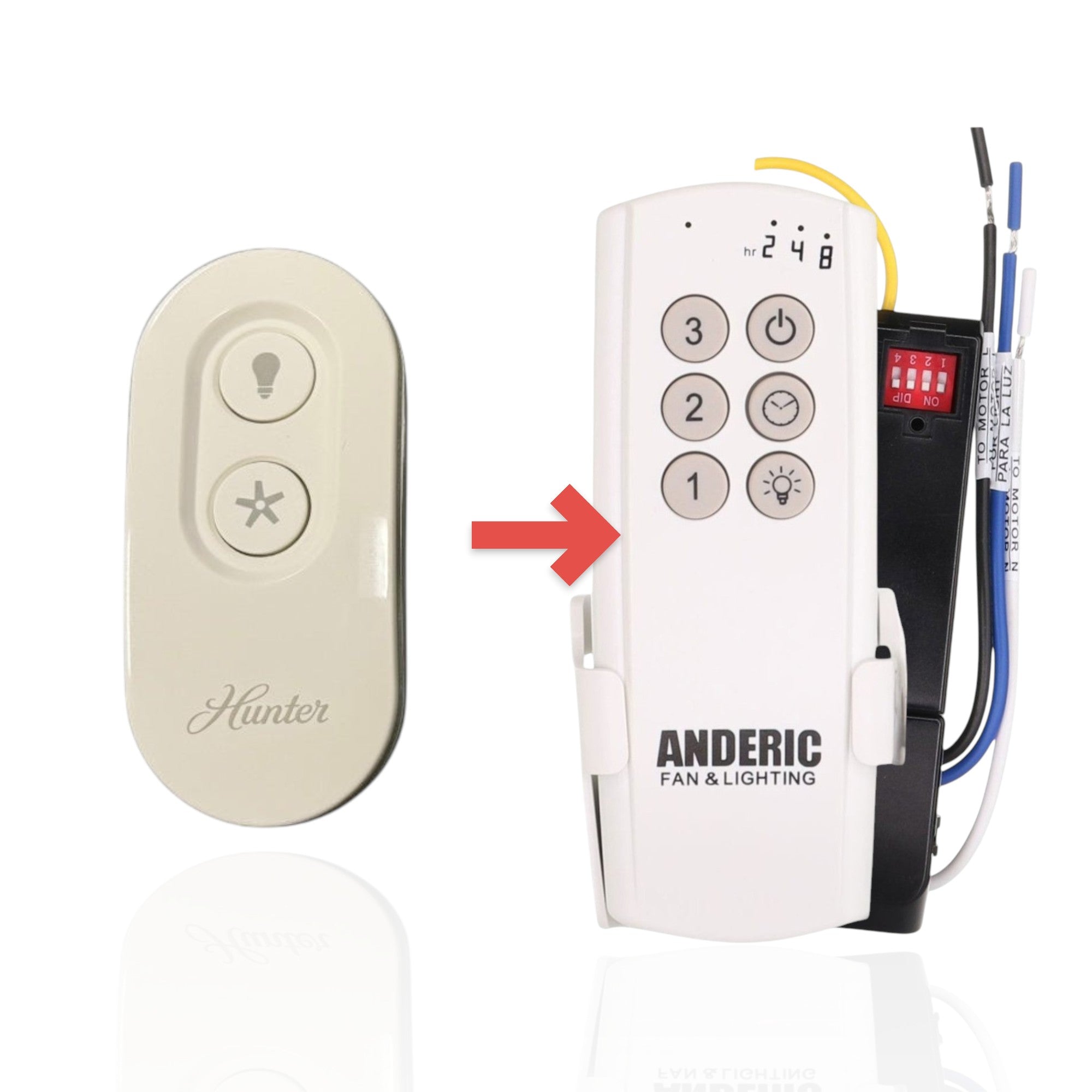 Anderic Substitute Kit for Hunter Universal On/Off Damp Rated Ceiling Fan Remote Control White - 99394 K6018-02 [63T-AC83T-KIT]
