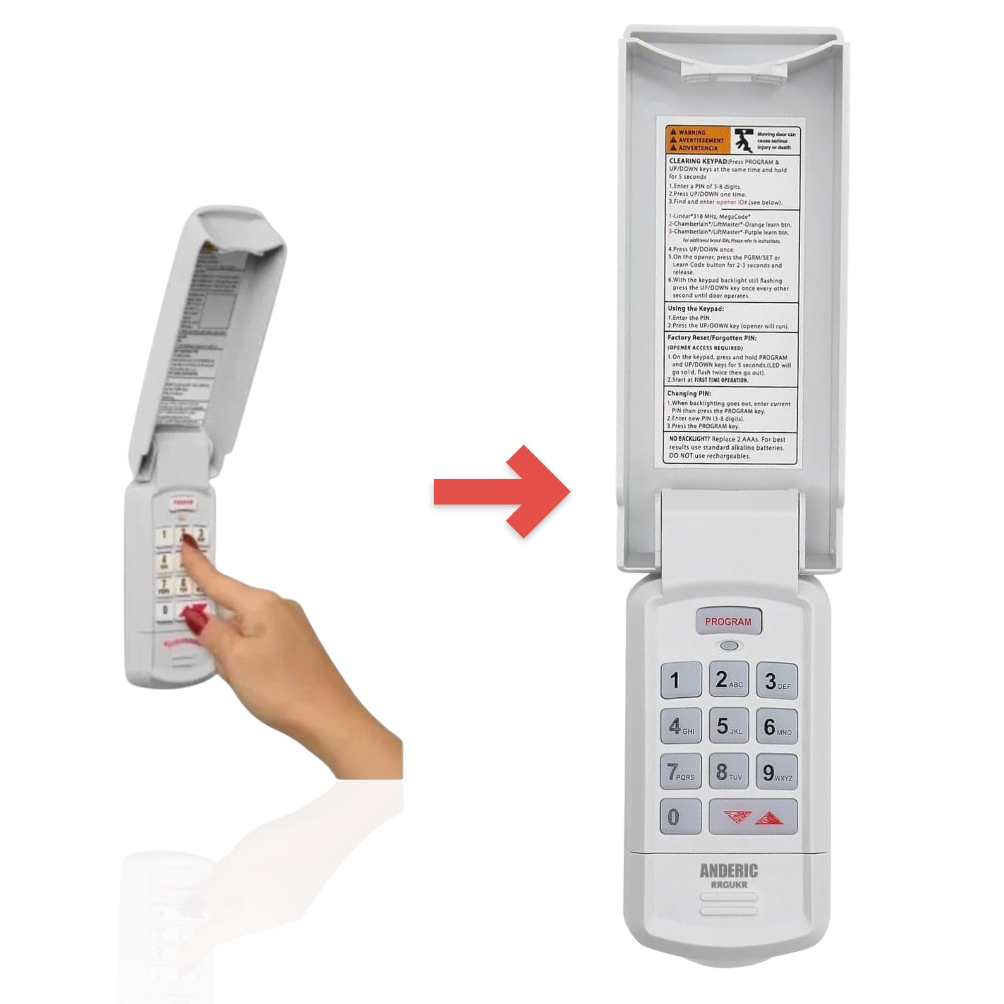 Anderic Substitute for Overhead Door OUK Universal 3-Door Wireless Keypad Wall Console with DIP and Learn Garage Door Opener Remote Control [GUK-R]