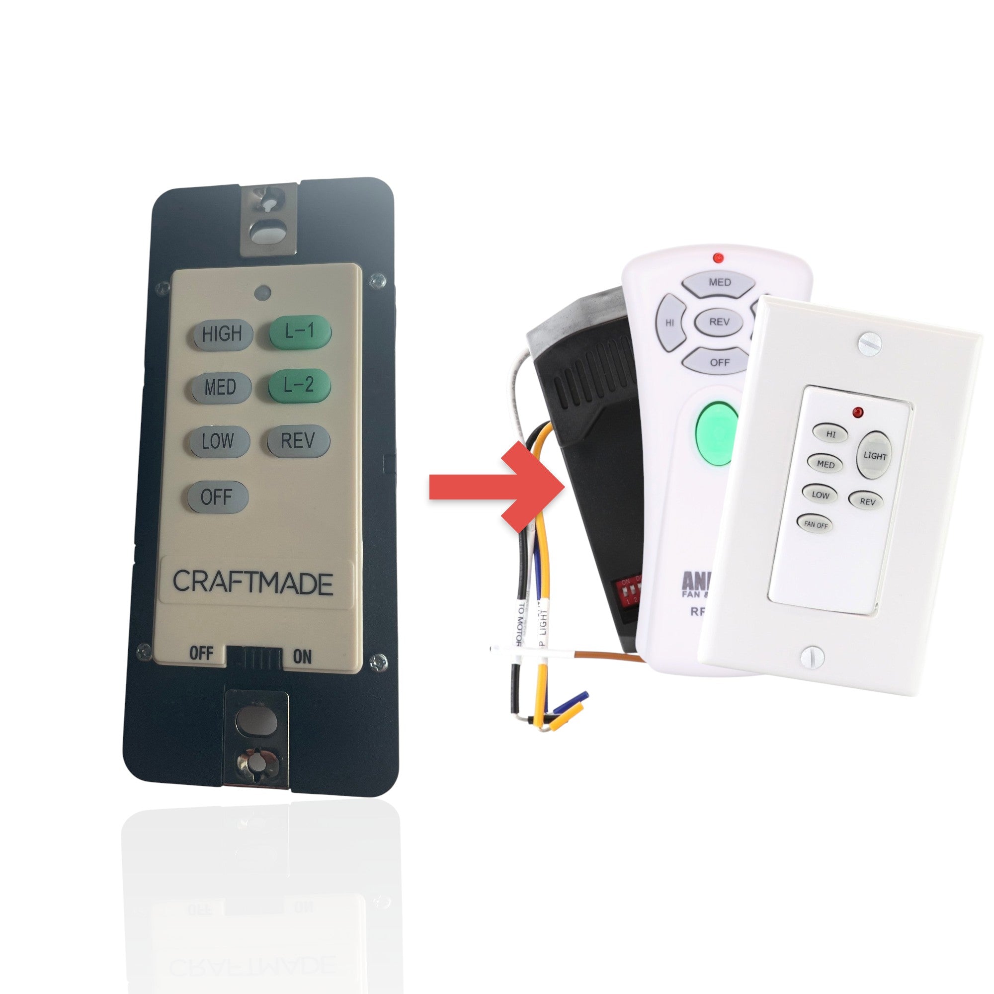 Substitute for Craftmade UC7224T/CHQ7224T WIRED Ceiling Fan Remote Control [UNVWALLKIT001]