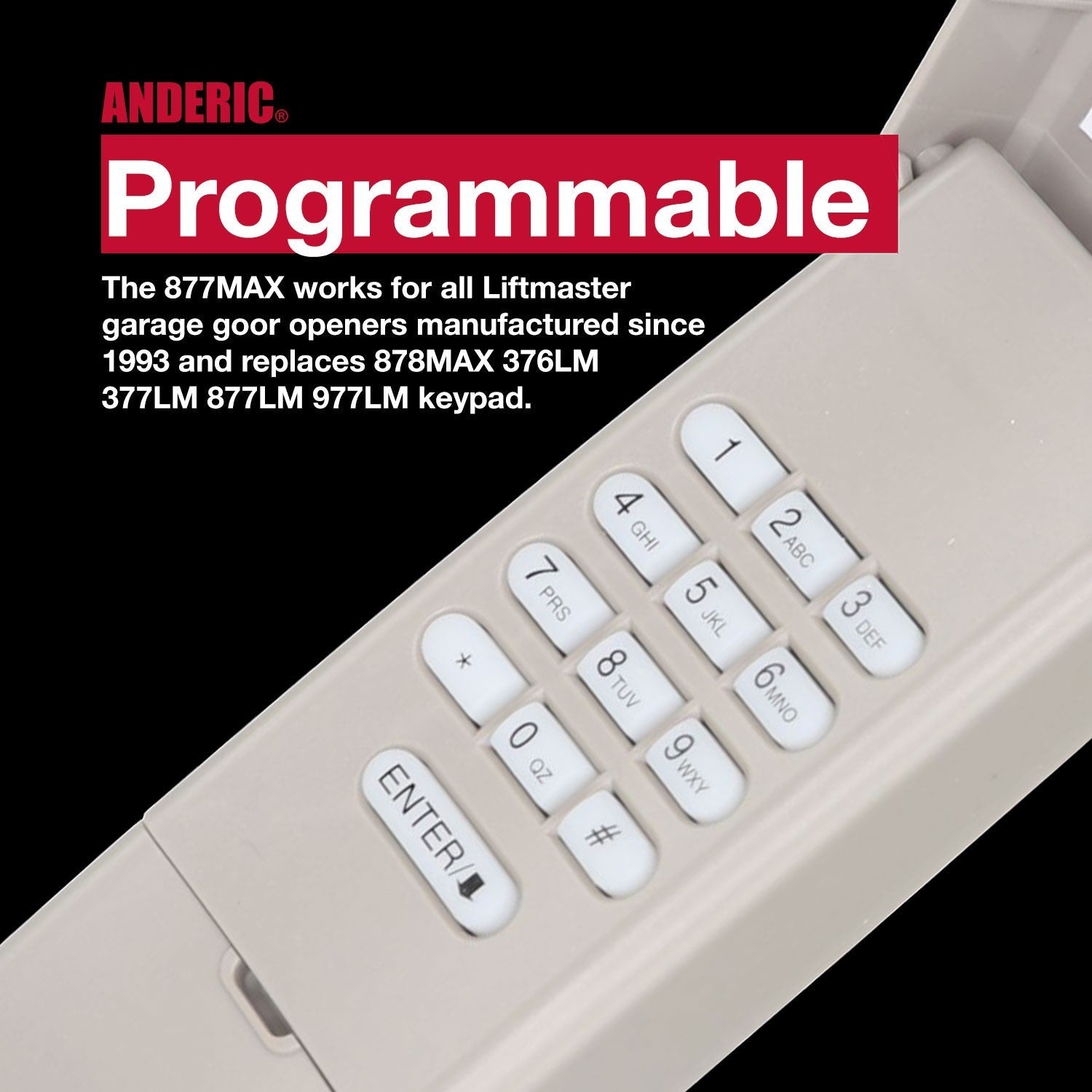 Anderic Substitute for LiftMaster 877MAX wireless keypad Garage Door Opener Remote Control [877MAX]