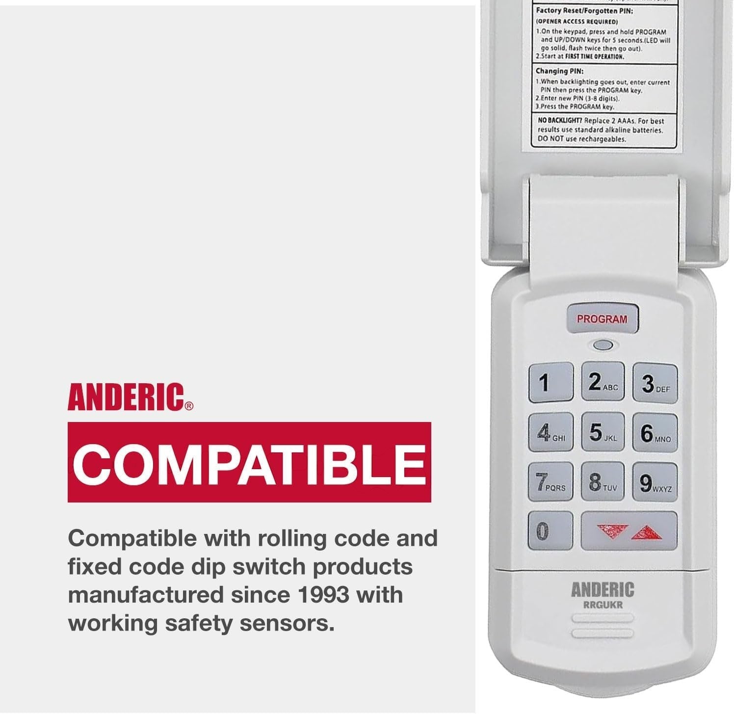Anderic Substitute for LiftMaster 976LM / 96LM / 976LMC Wireless Keyless Entry 390 Mhz Garage Door Opener Remote Control [GUK-R]