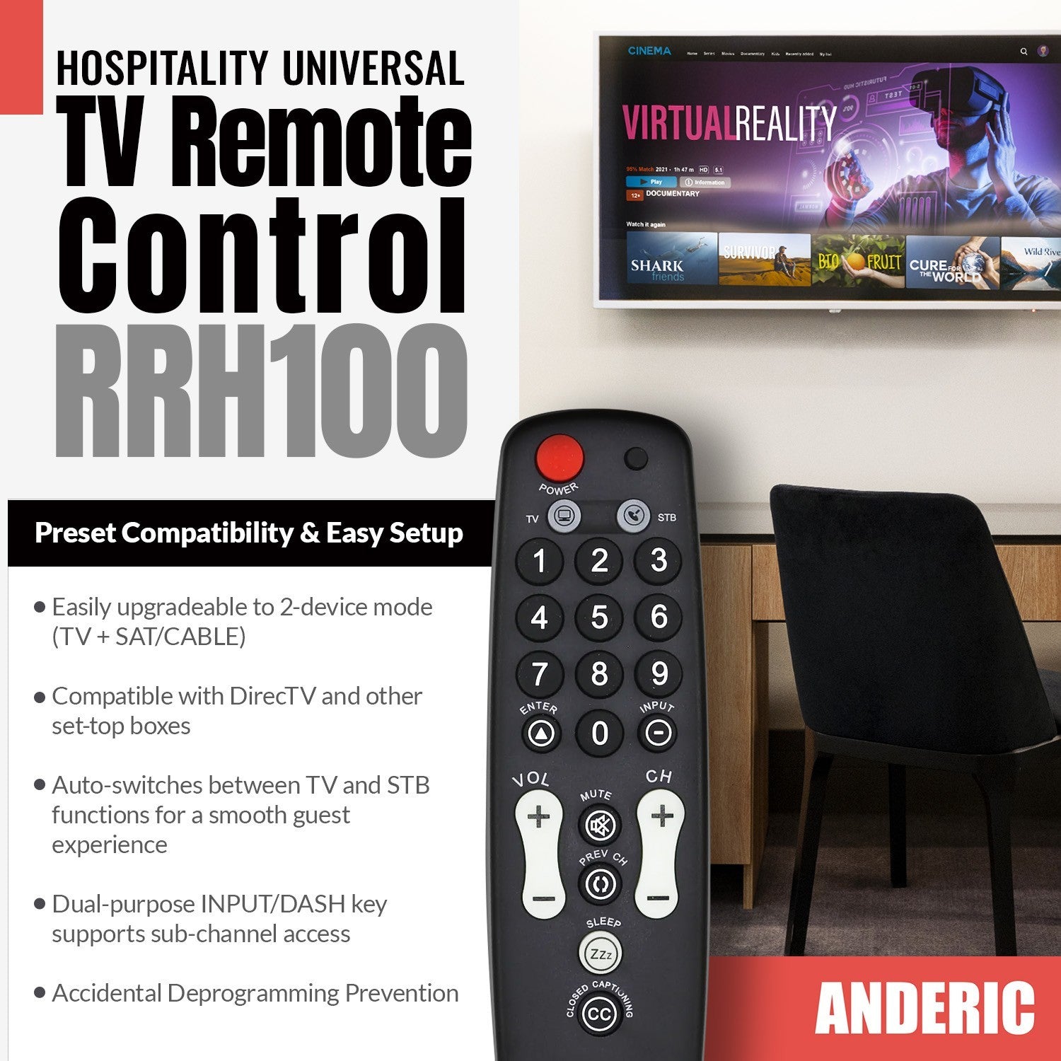 Anderic Substitute for xfinity RC2392101/03B Cable Remote Control [RRH100]