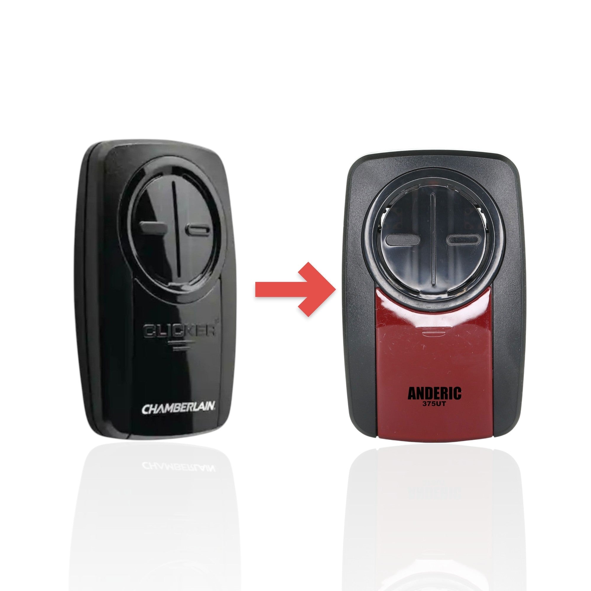 Anderic Substitute for Chamberlain KLIK3U-BK2 Universal Clicker with DIP Switch Pairing Garage Door Opener Remote Control [375UT-2button]