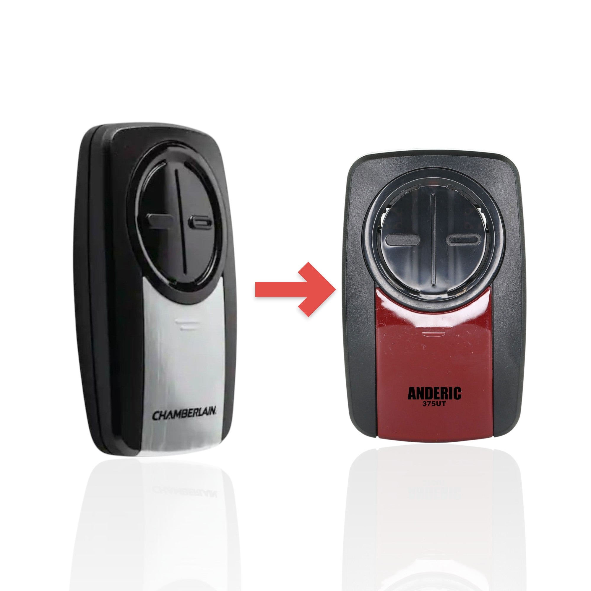 Anderic Substitute for Chamberlain KLIK3U-SS Universal Clicker with DIP Switch Pairing Garage Door Opener Remote Control [375UT-2button]