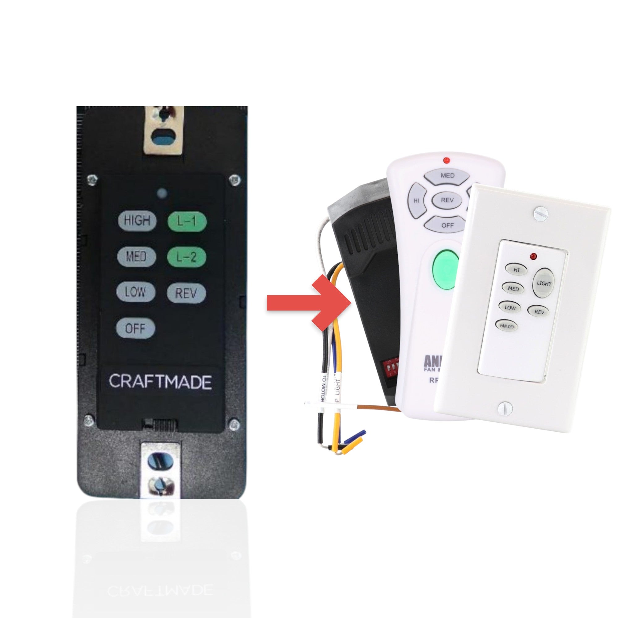 Anderic Substitute for Craftmade UC7224T4 wired Ceiling Fan Remote Control [UNVWALLKIT001]