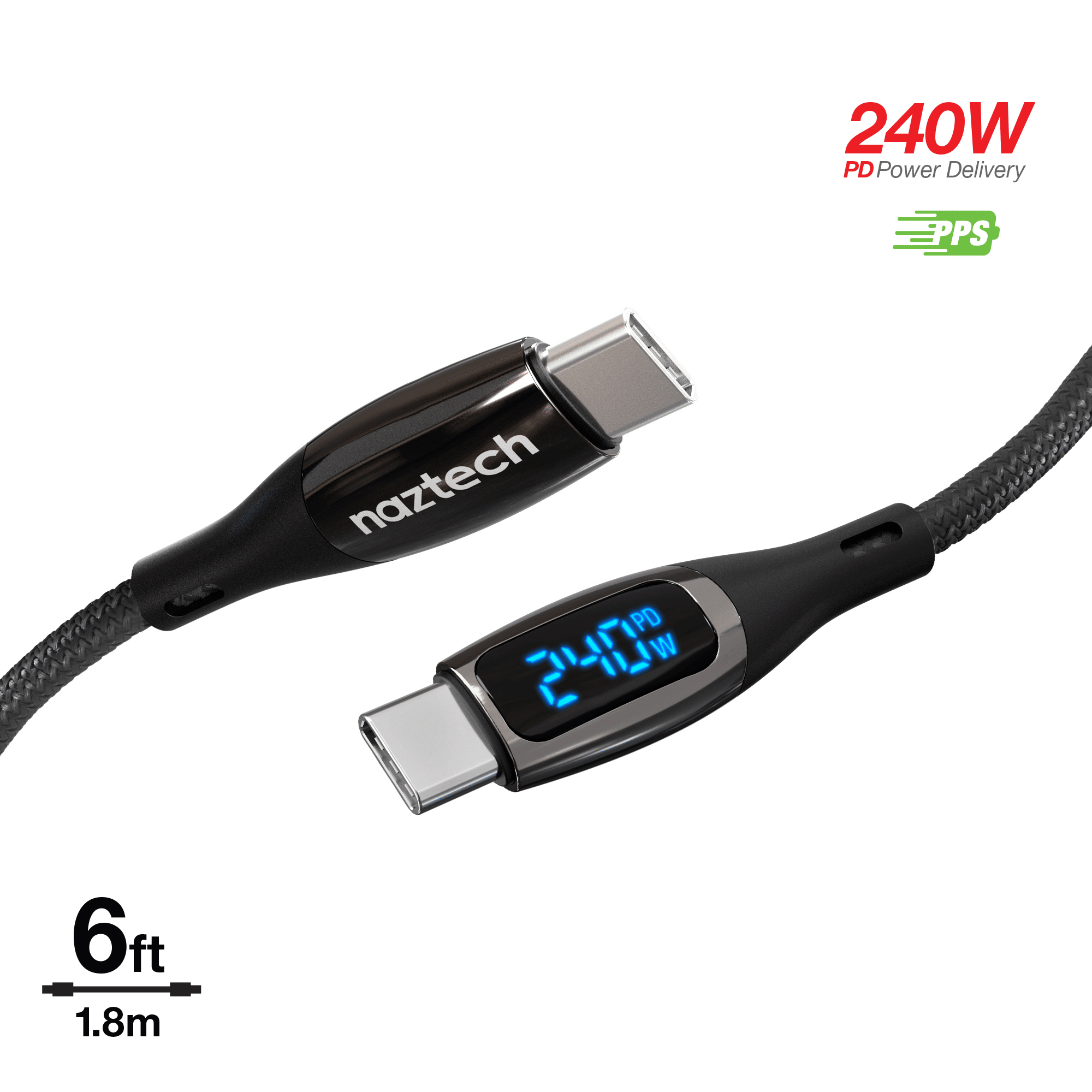 Naztech DigiWATT USBC to USBC Digital LED Cable 6ft