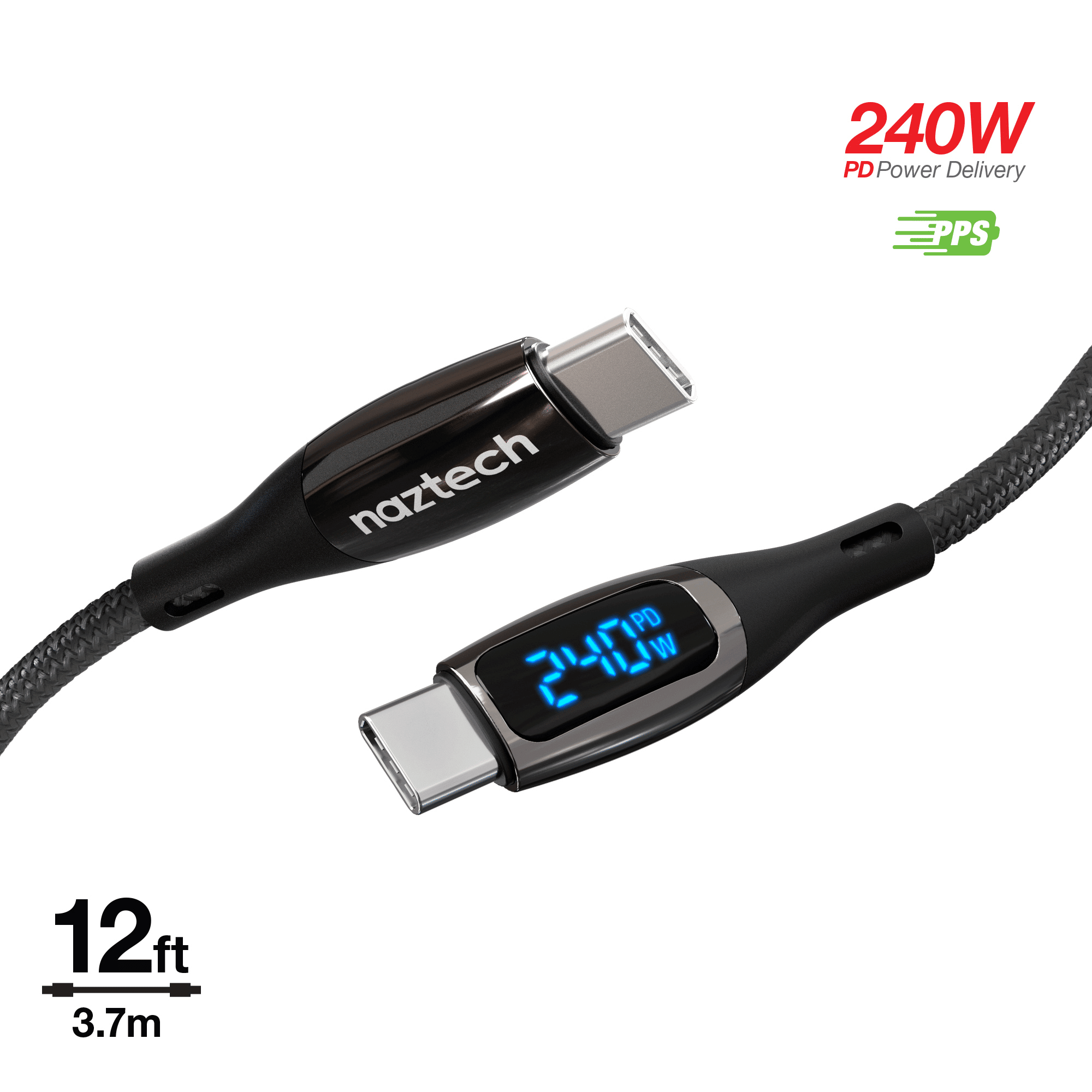 Naztech DigiWATT USBC to USBC Digital LED Cable 12ft